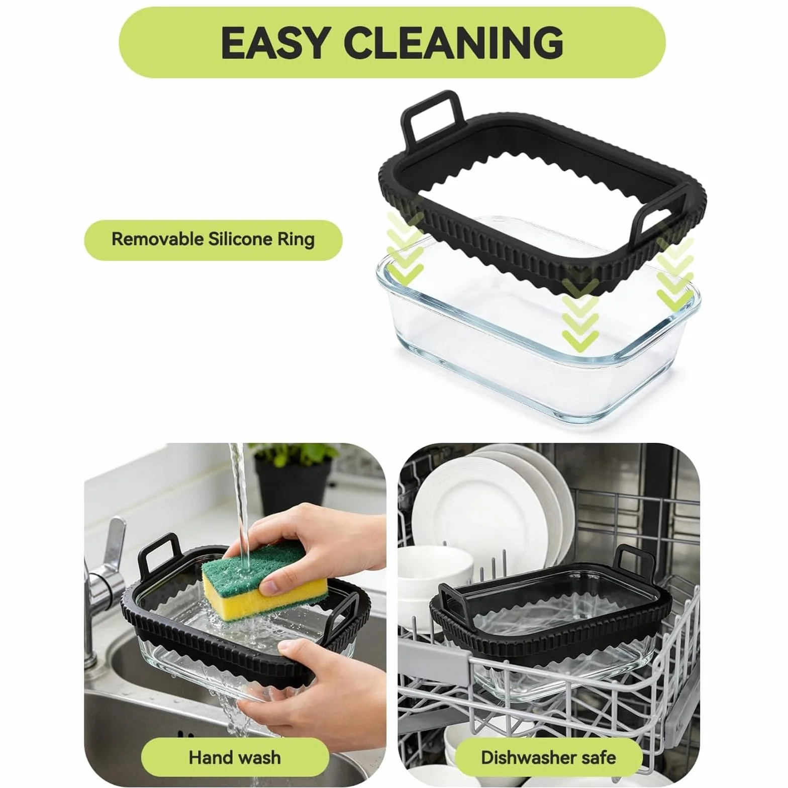 1 x szklana forma do zapiekanek Airfryer do Ninja Cosori z podwójną komorą (jedna sztuka) | Pasuje do Ninja AF400EU DZ400EU AF500EU, nie zawiera BPA, silikonowy pierścień wyjmowany, nadaje się do mycia w zmywarce