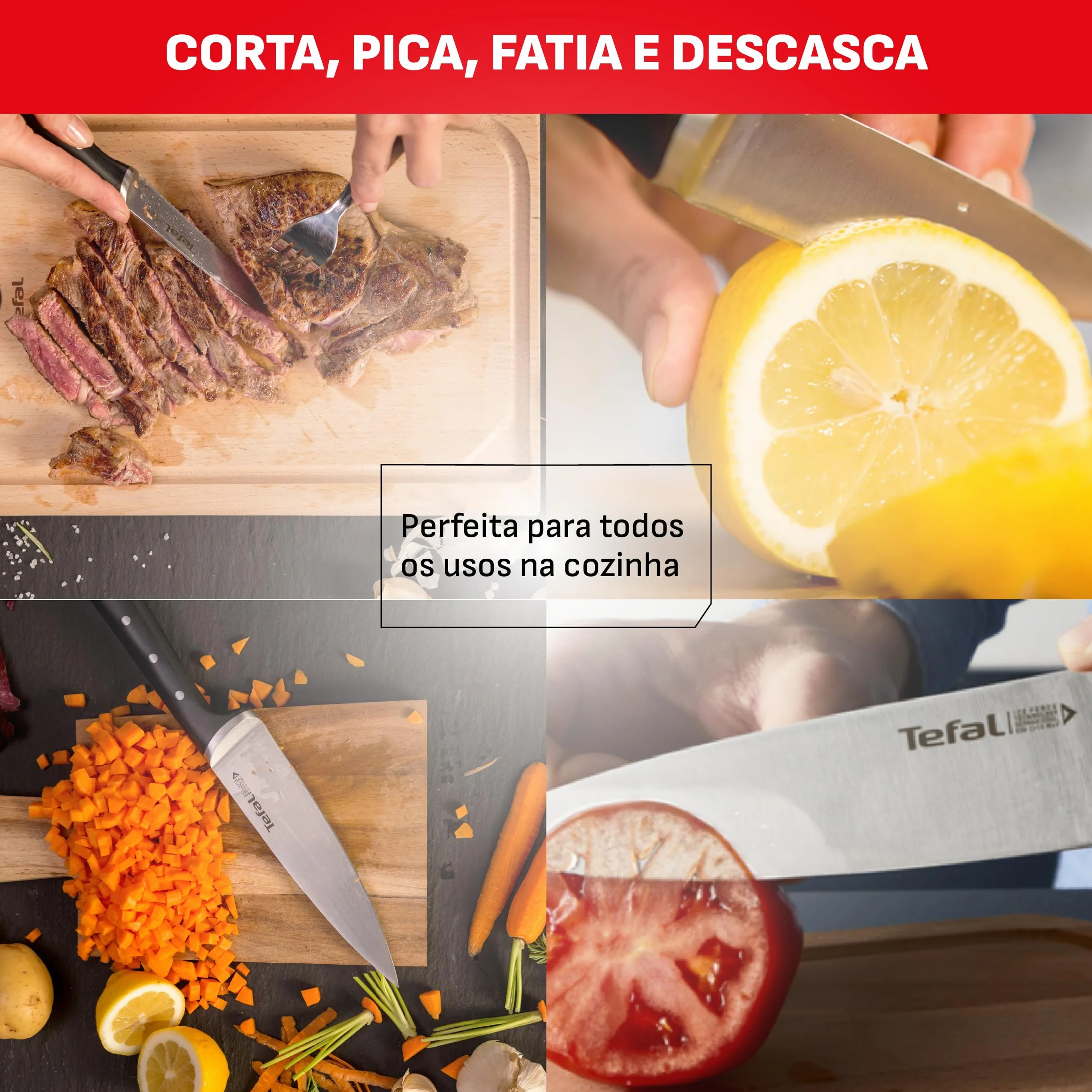Tefal Ice Force Zestaw Noży, Stal Stopowa, Czarny/Srebrny, 4 Sztuki