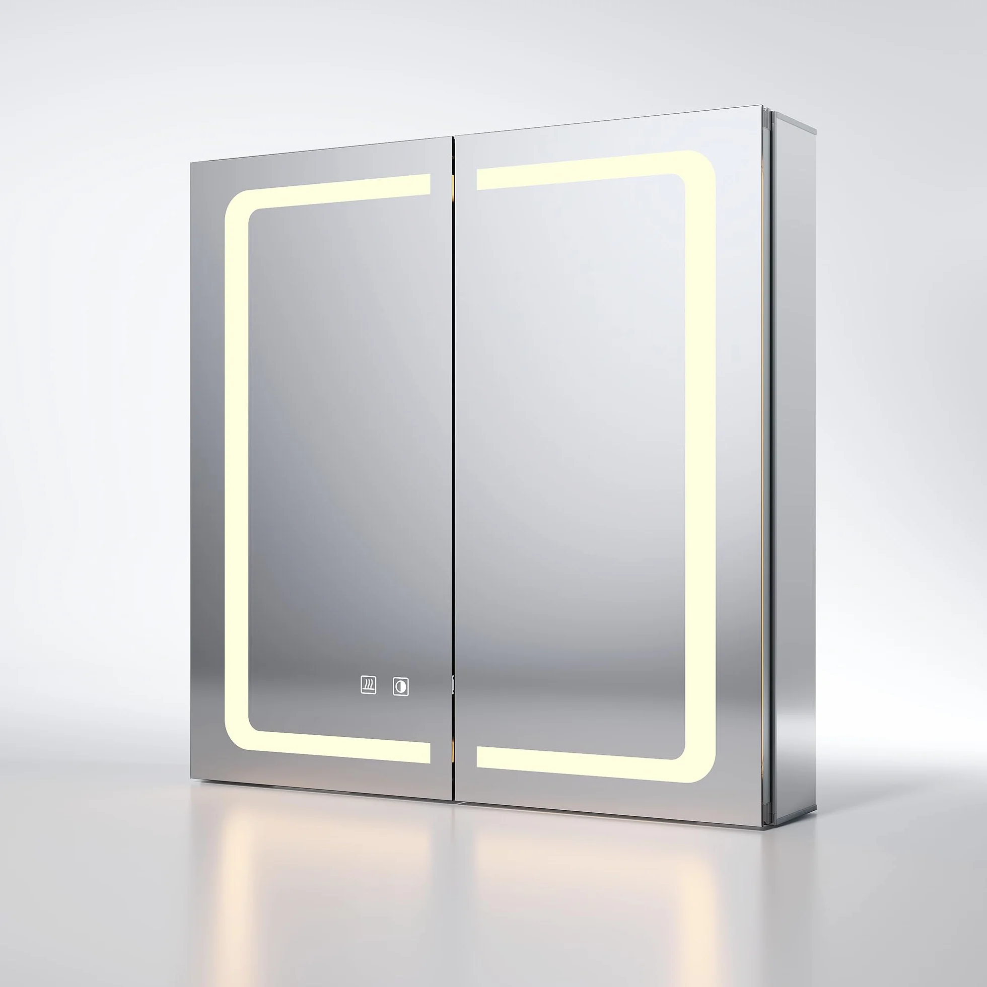 SONNI Szafka łazienkowa z lustrem, 65 cm szerokości, 3 regulowane barwy światła, funkcja odmgławiania, z gniazdkiem, bezprzewodowa konstrukcja zawiasów, aluminiowa szafka z oświetleniem LED