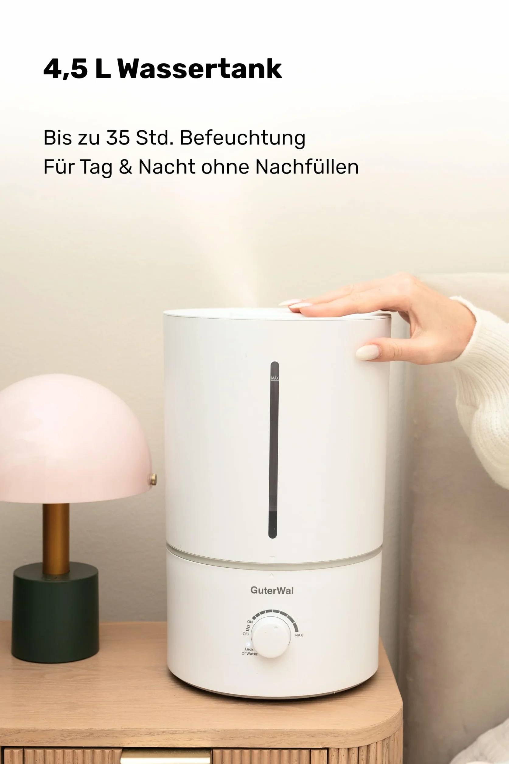 L4 nawilżacz powietrza – zbiornik na wodę 4,5 l, czas pracy do 35 h, cicha praca < 38 dB, moc 280 ml/h, technologia ultradźwiękowa do pomieszczeń do 30㎡ – idealny do sypialni, biura i domu