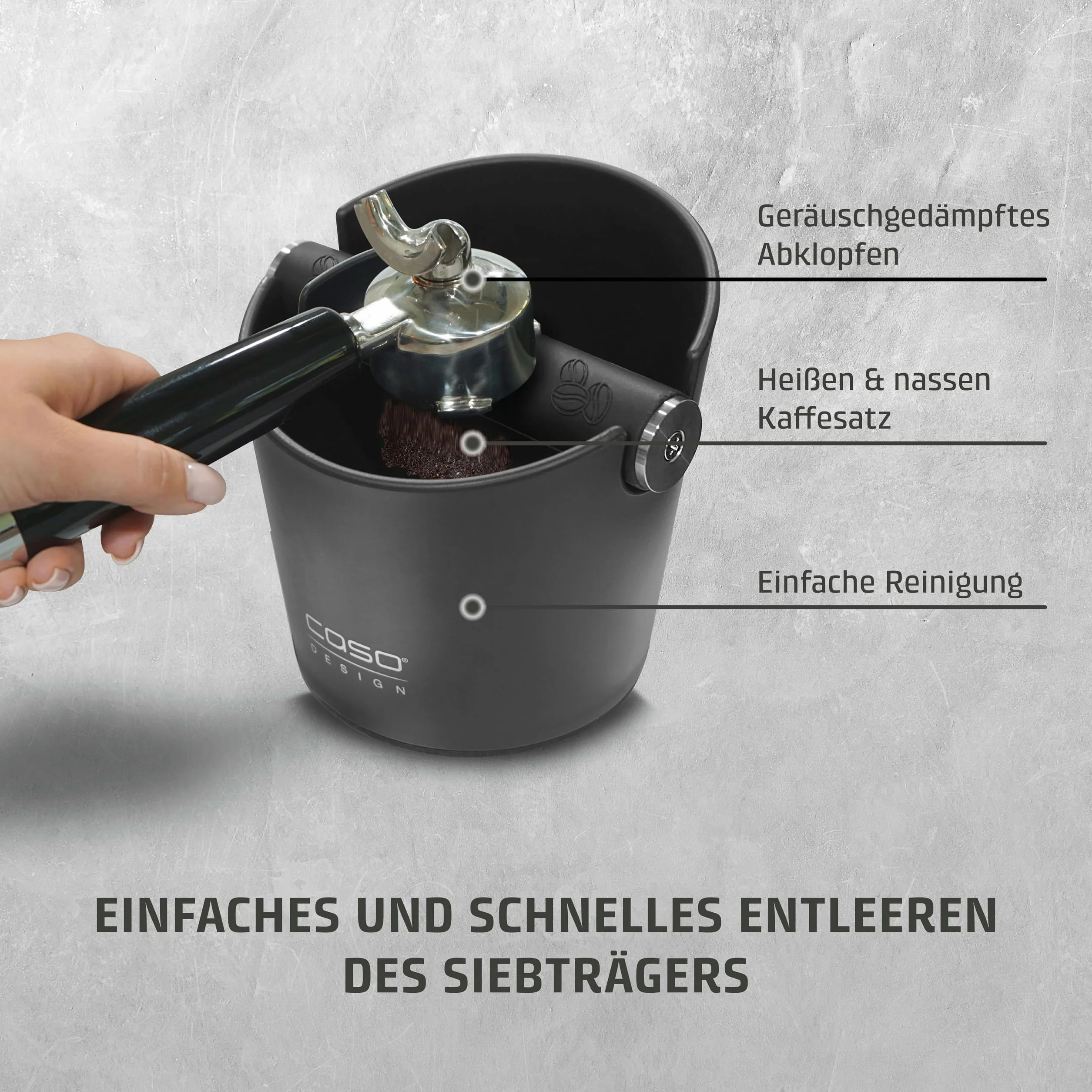 Caso CoffeeCollect – pojemnik na sitko, pudełko na fusy z kawy, pojemnik do odbijania do ekspresów sitowych, akcesoria barista, wyciszanie