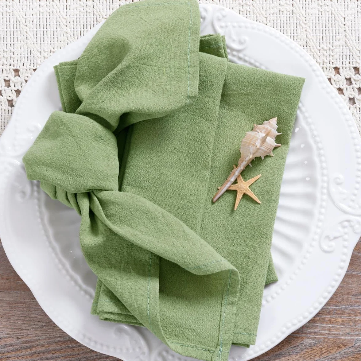MLMC Zielone Szafirowe Serwetki z Bawełny i Lnu Styl Rustykalny Miękkie Prasowane Serwetki na Obiad Zestaw 8 sztuk 43x43 cm na Ślub Wiosenną Uroczystość Baby Shower Codzienne Użytku