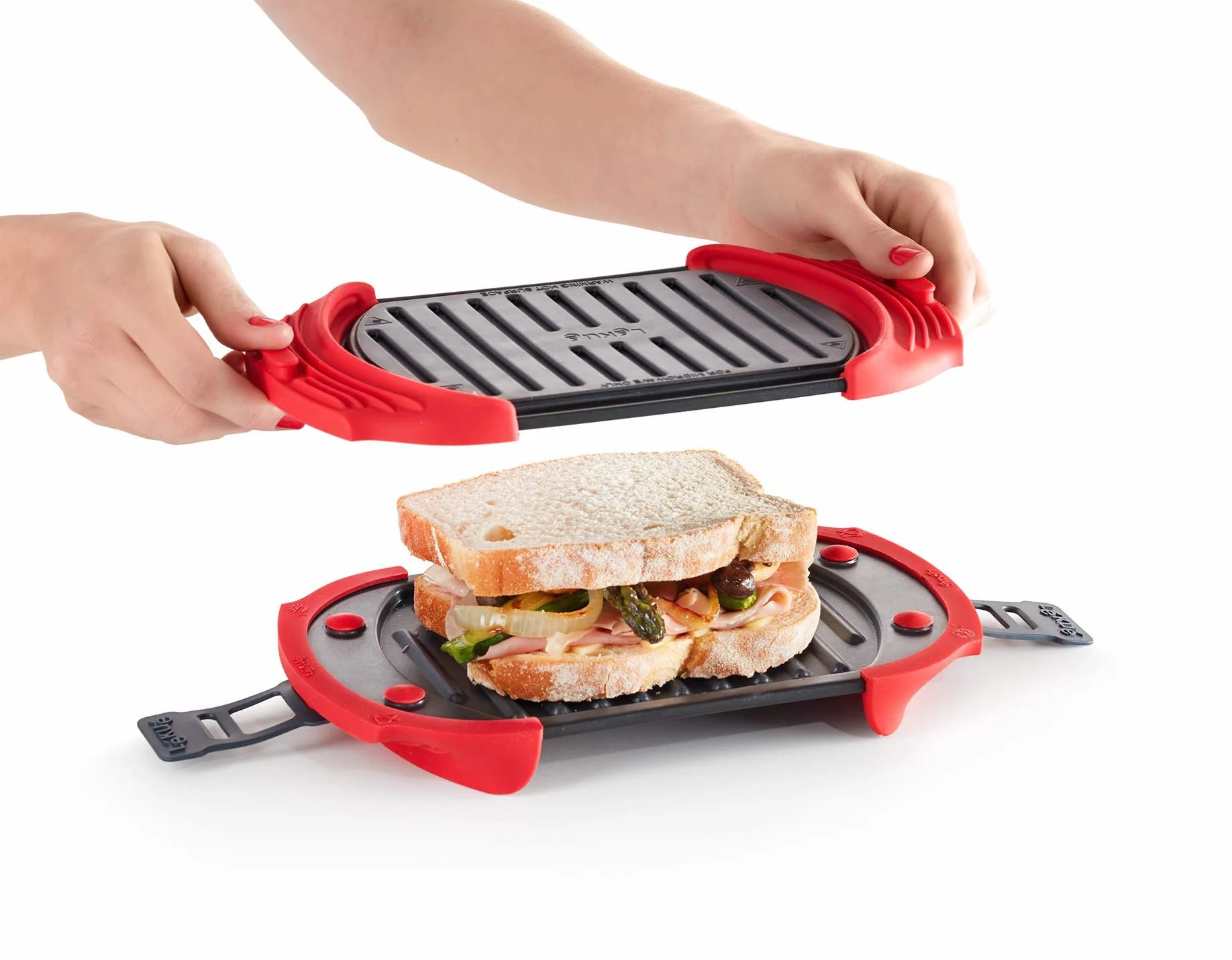 Lékué grill mikrofalowy opiekacz do kanapek prasa do panini 25,4 x 14 cm czerwony