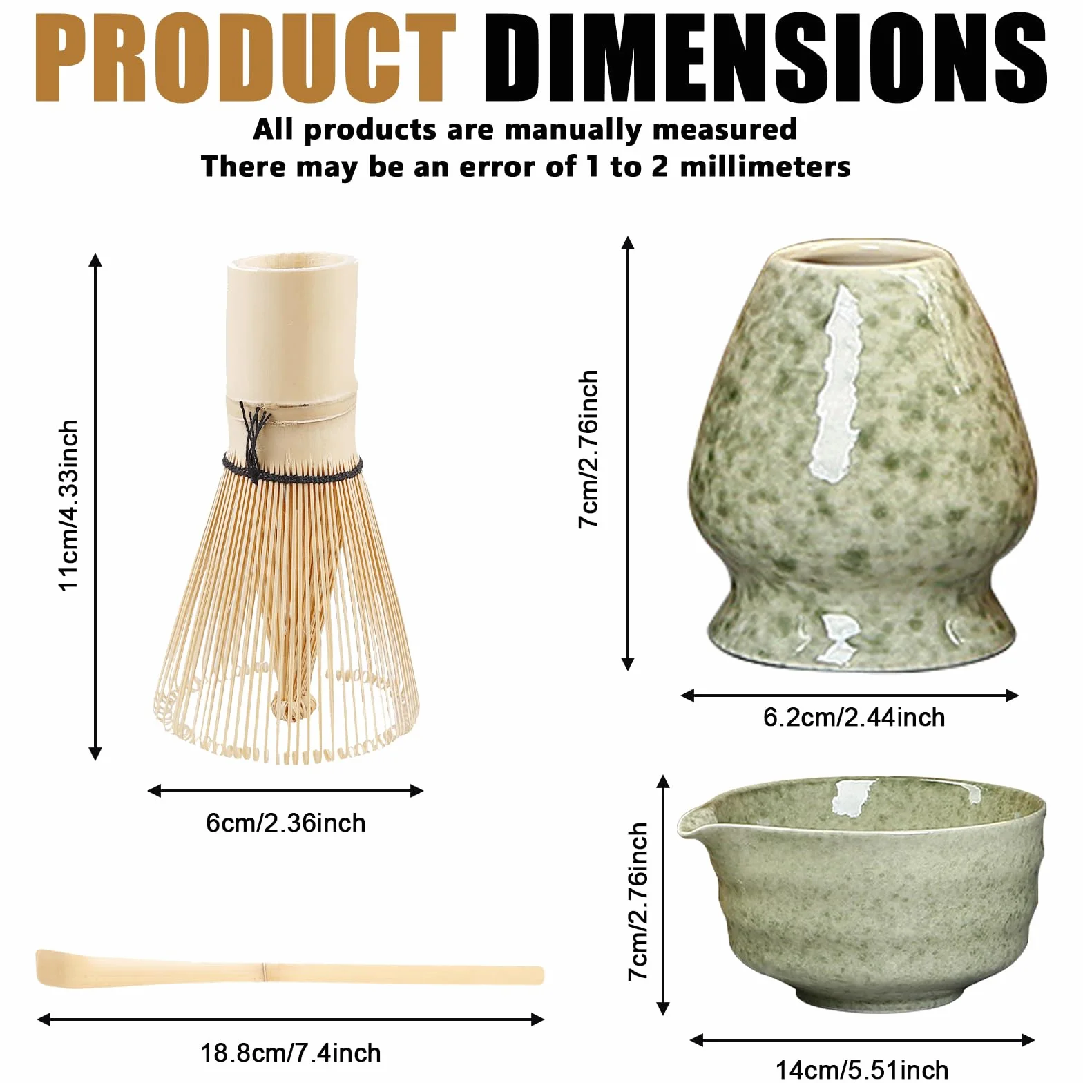 Ceramiczny zestaw matcha (miotła, miska z wylewką, trzepaczka i łopata)