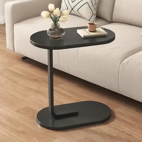 Owalny stolik pomocniczy w kształcie litery C do telewizora, idealny do salonu lub sypialni, pasuje pod sofę, idealny na przekąski i posiłki, nowoczesny, wszechstronny design
