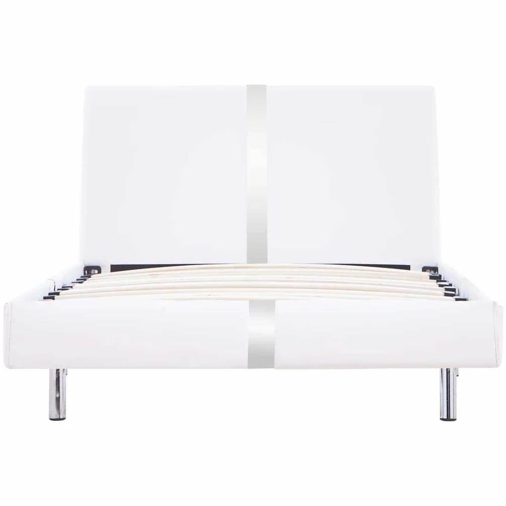 Skórzana elegancka rama łóżka klasyczna biała 90x200 cm | Rama łóżka biała sztuczna skóra 90x200 cm tapicerowane łóżko z zagłówkiem stalowe nogi