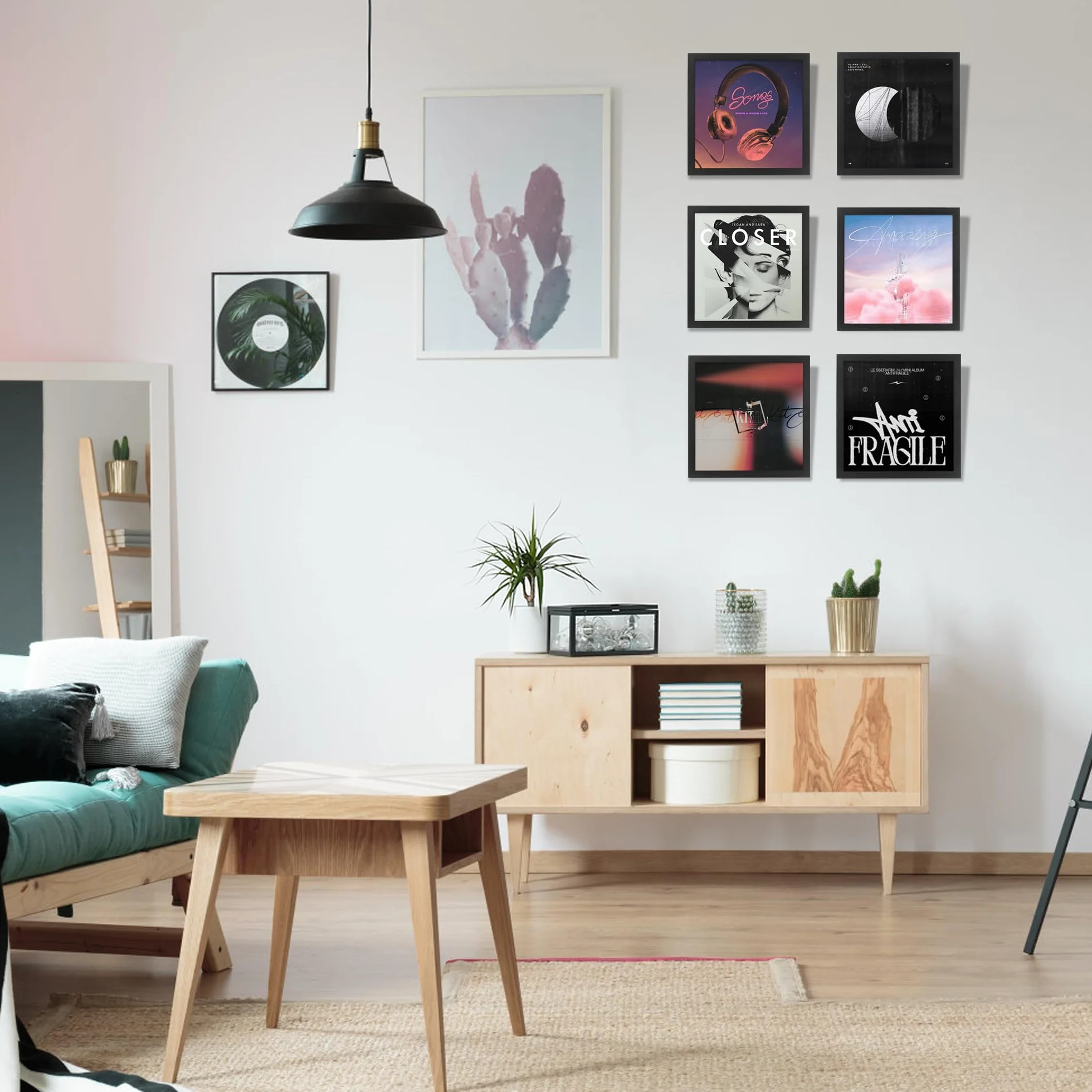 Ramka FramePro na płyty winylowe do ekspozycji na ścianie obudowa z płyt winylowych z prawdziwym szkłem, czarna 31,75 x 31,75 cm ramka na każdą płytę LP 12 cali z okładką, zestaw 2 sztuk