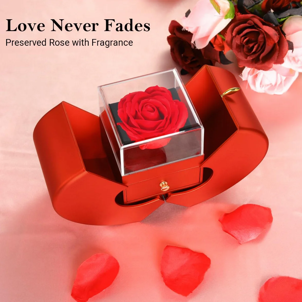 Emibele Mother's Day Preserved Red Rose for Women Mom Grandma, Eternal Flower Rose Box with Heart Necklace I Love You 100 Languages, Gifts for Wife Girlfriend Her on Valentines Birthday Anniversary