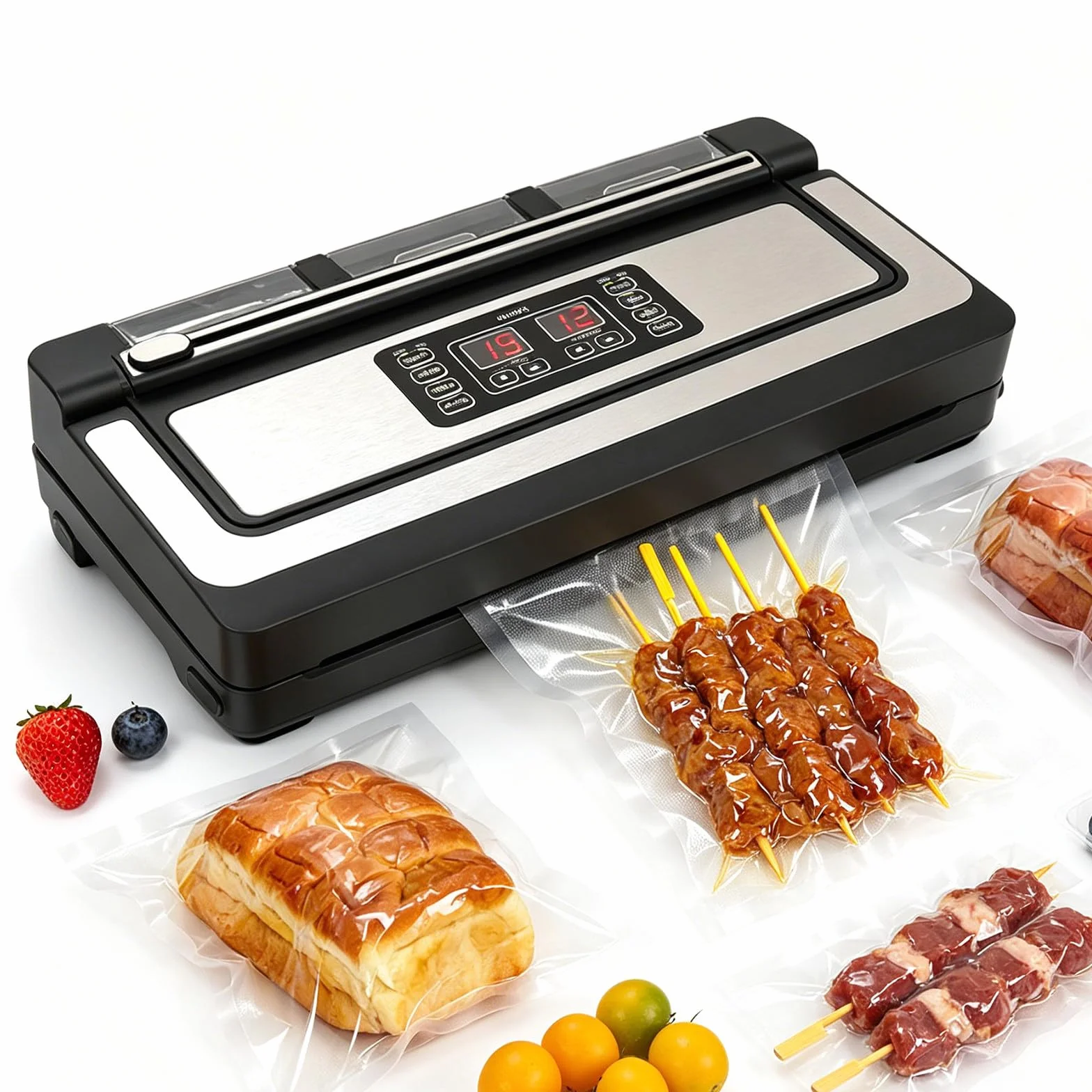 Zgrzewarka do Folii Zgrzewarka Próżniowa z Nożem Automatyczna Maszyna 42cm Podwójna Dysza dla Żywności Hurtowej Chleba Piekarni 110V