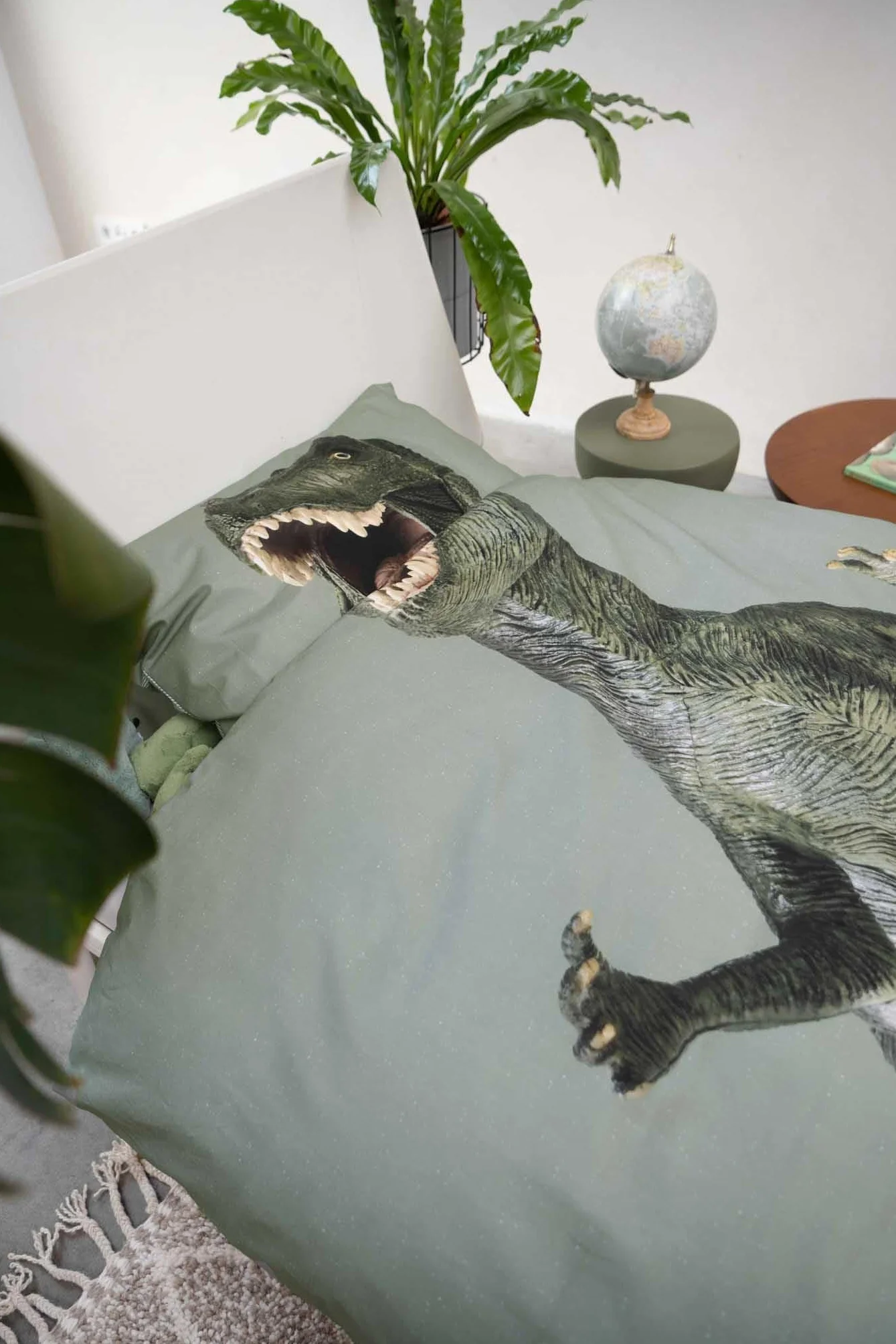 Snurk Komplet pościeli z bawełny organicznej Dino Jurassic Green rozmiar 135 x 200 cm + 80 x 80 cm