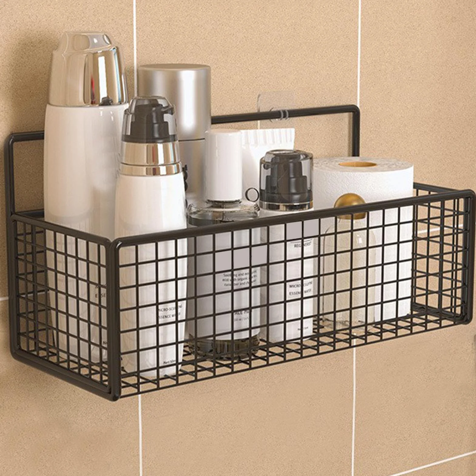 ShowerCaddy, Wall Mounted Iron Storage Shelf for Bathroom & Kitchen, No Drilling Basket Rack with Adhesive Backing for Toiletries Spices Sink Cleaning or ShowerWall Use