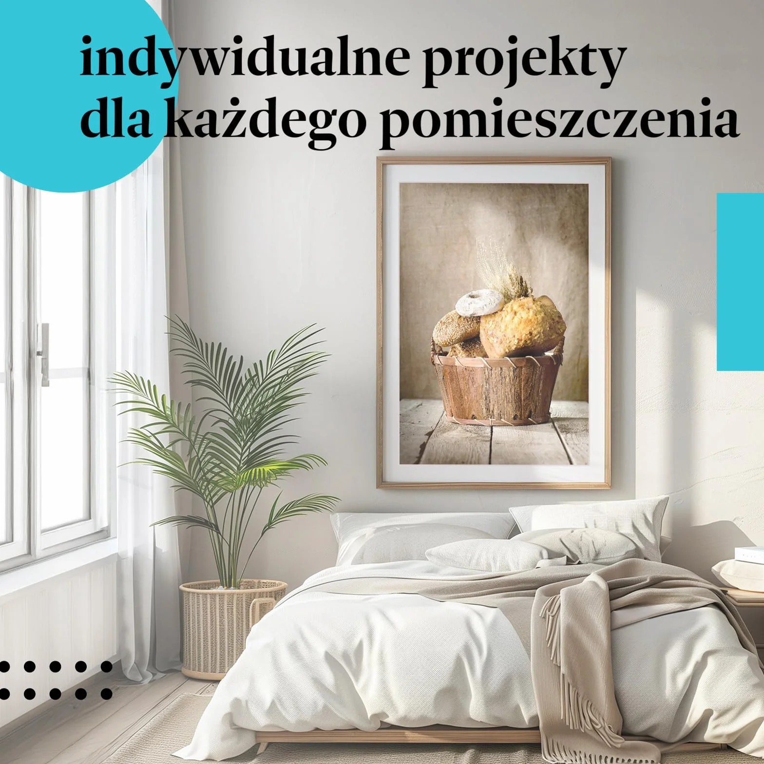 Postereck - 2662 - Kosz z Chlebem, Śniadanie, Pieczywo, Kuchnia – Wydruk, Dekoracja Ścienna - ekran - 100,0 cm x 75,0 cm