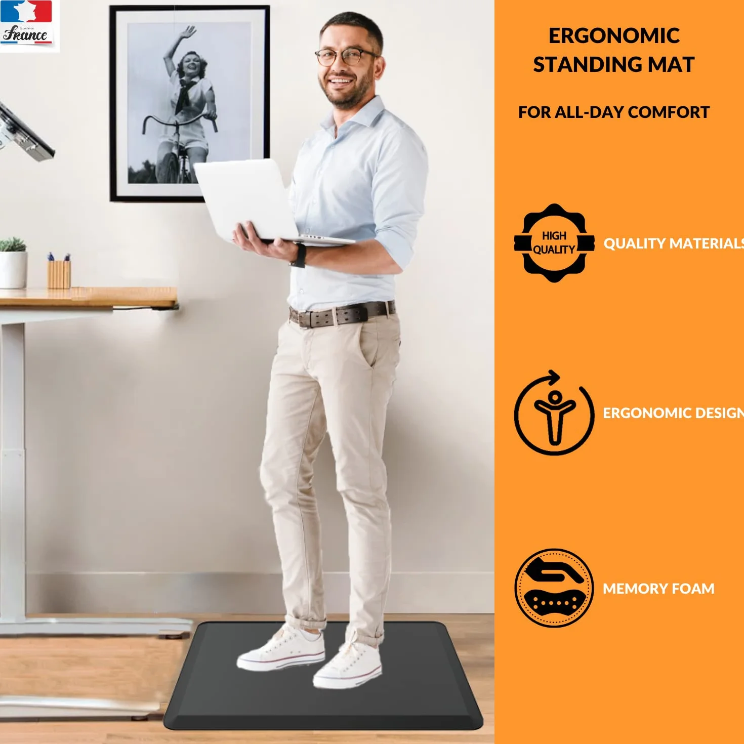 Ergonomiczna, Przeciwzmęczeniowa i Wygodna Mata Podłogowa z Pianki Memory - Idealna do Kuchni, Stojącego Biurka i łazienki - Trwała, Odporna na Plamy i Antypoślizgowa, 51 x 81 cm / 19 mm