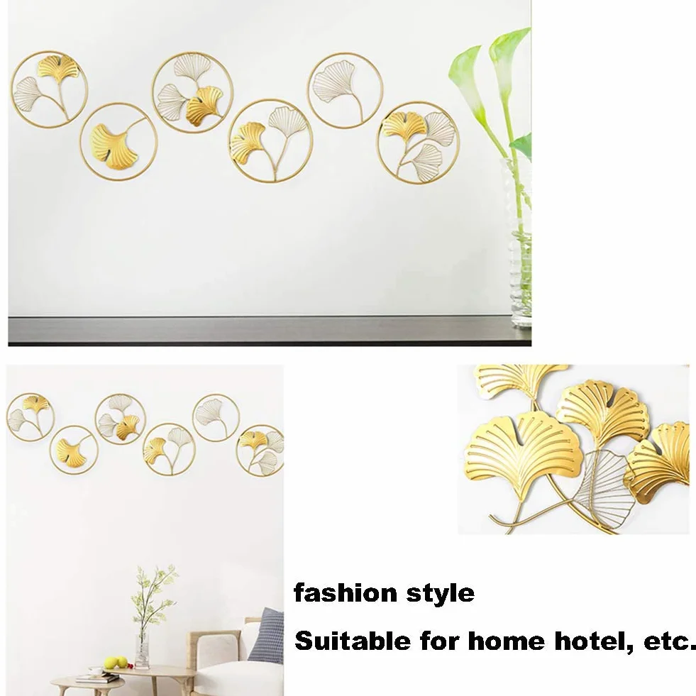 Jeden zestaw 3 sztuk Metalowy Wall Decor z okrągłym ramką, Golden Ginkgo Liście Rzeźba Artwork, Metal Wall Art Decor Dekoracje w domu