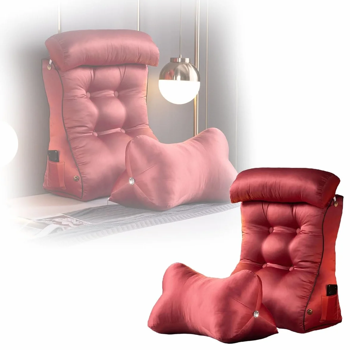 Poduszka do czytania, regulowana poduszka pod kark Zdejmowana osłona Czytanie Oparcie do gier Poduszka podparcia lędźwi Klinowe poduszki pod plecy do czytania (Color : Red, Size : 45cm)