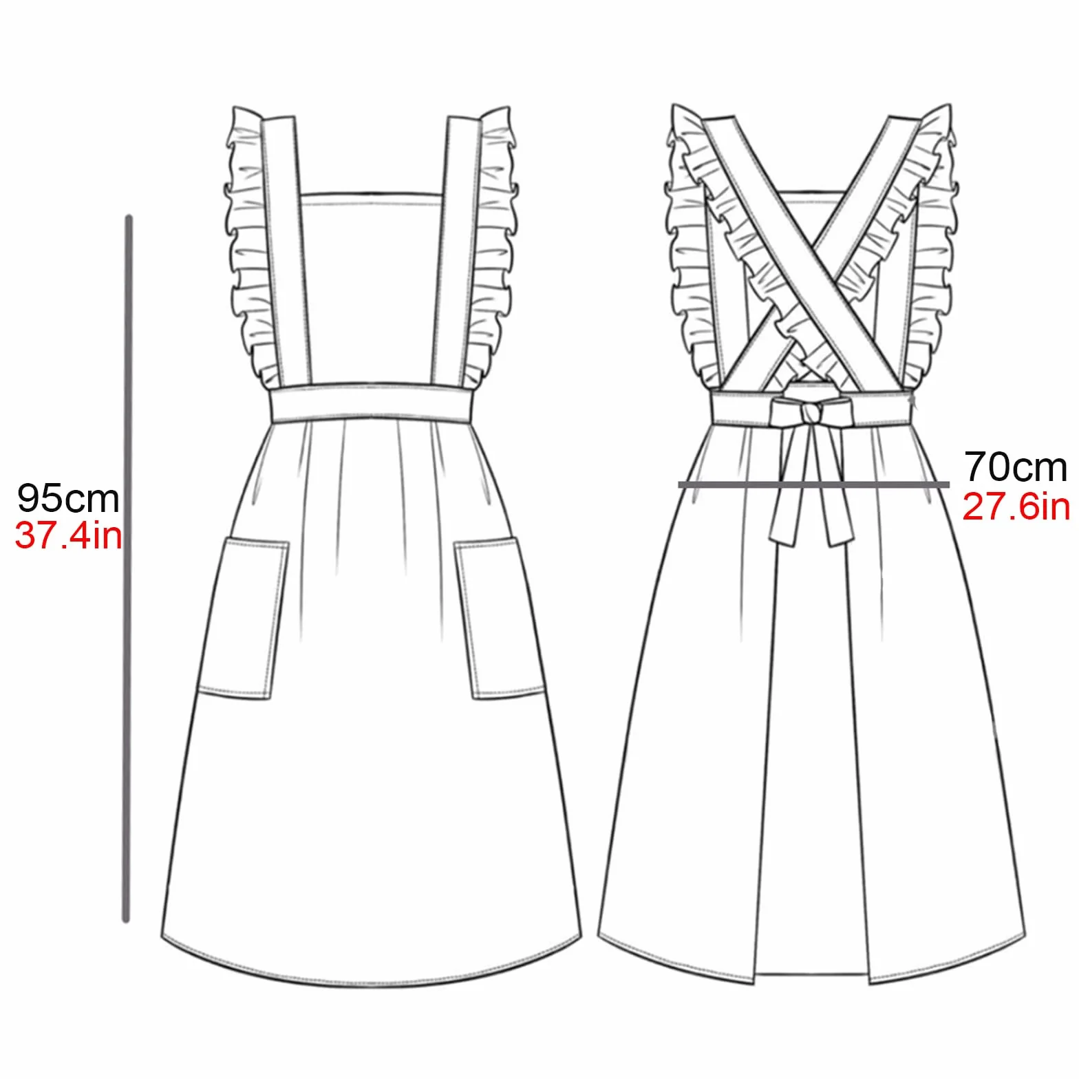 Retro Damskie Fartuchy Z 2 Kieszeniami - Bawełniany Fartuchów Seksowny Do Kuchnia Gotowanie OgroduBeige,One Size