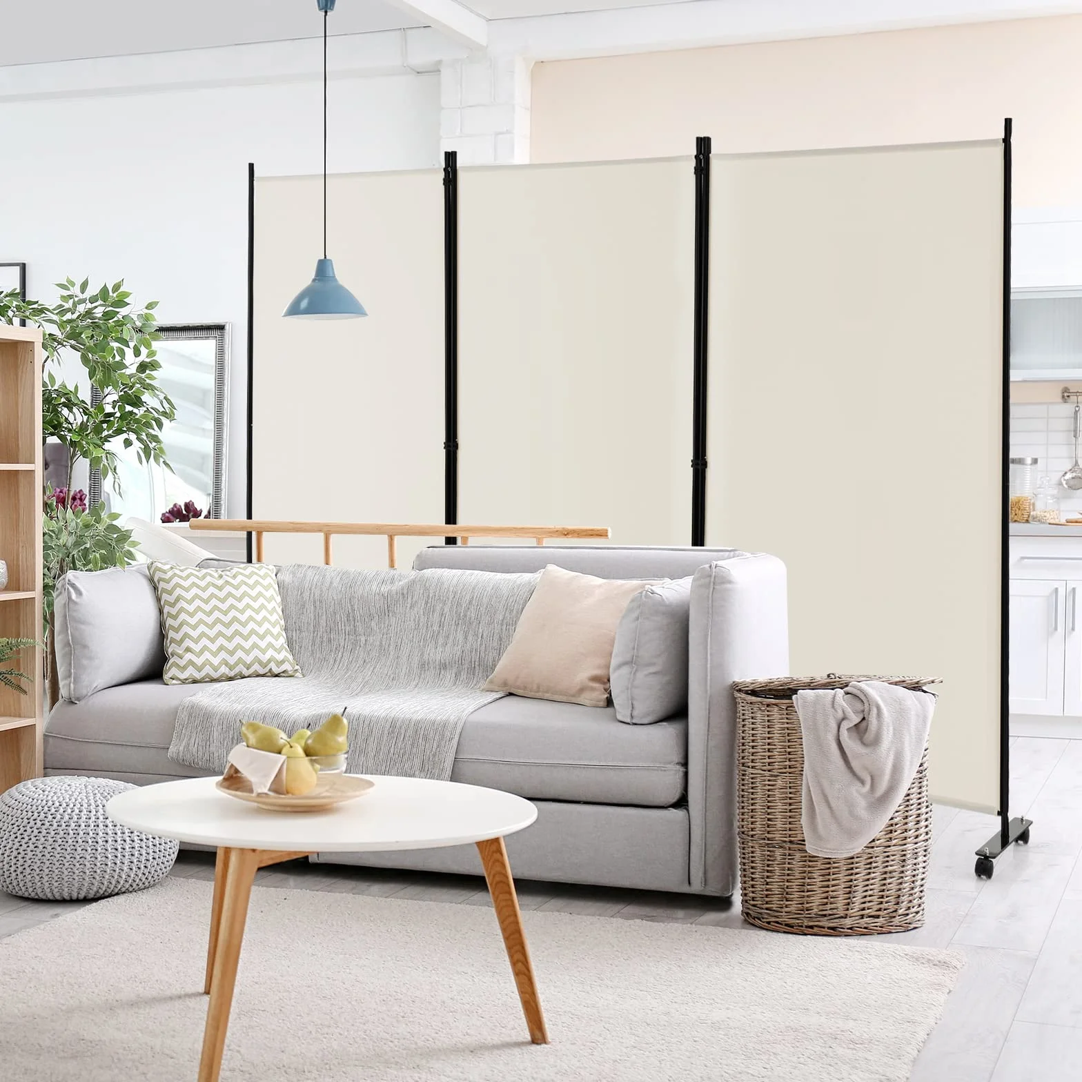 GIANTEX 3 sztuki, ścianka działowa z kółkami, ścianka działowa, żelazna ścianka działowa, prywatna ochrona sypialni, biura, 260 x 180 cm, 5 kolorów (beżowy)