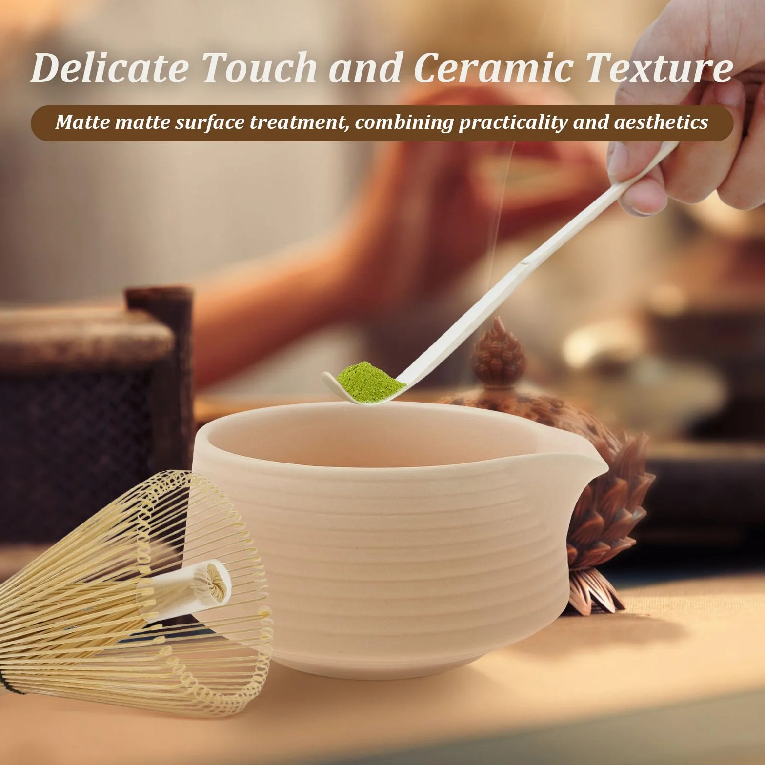 Zestaw 8 szt. do herbaty Matcha, tradycyjna ceramiczna miotła matcha, zestaw miseczek na proszek na podróż domową, łatwe do czyszczenia, dla początkujących, dla miłośników herbaty (różowy)