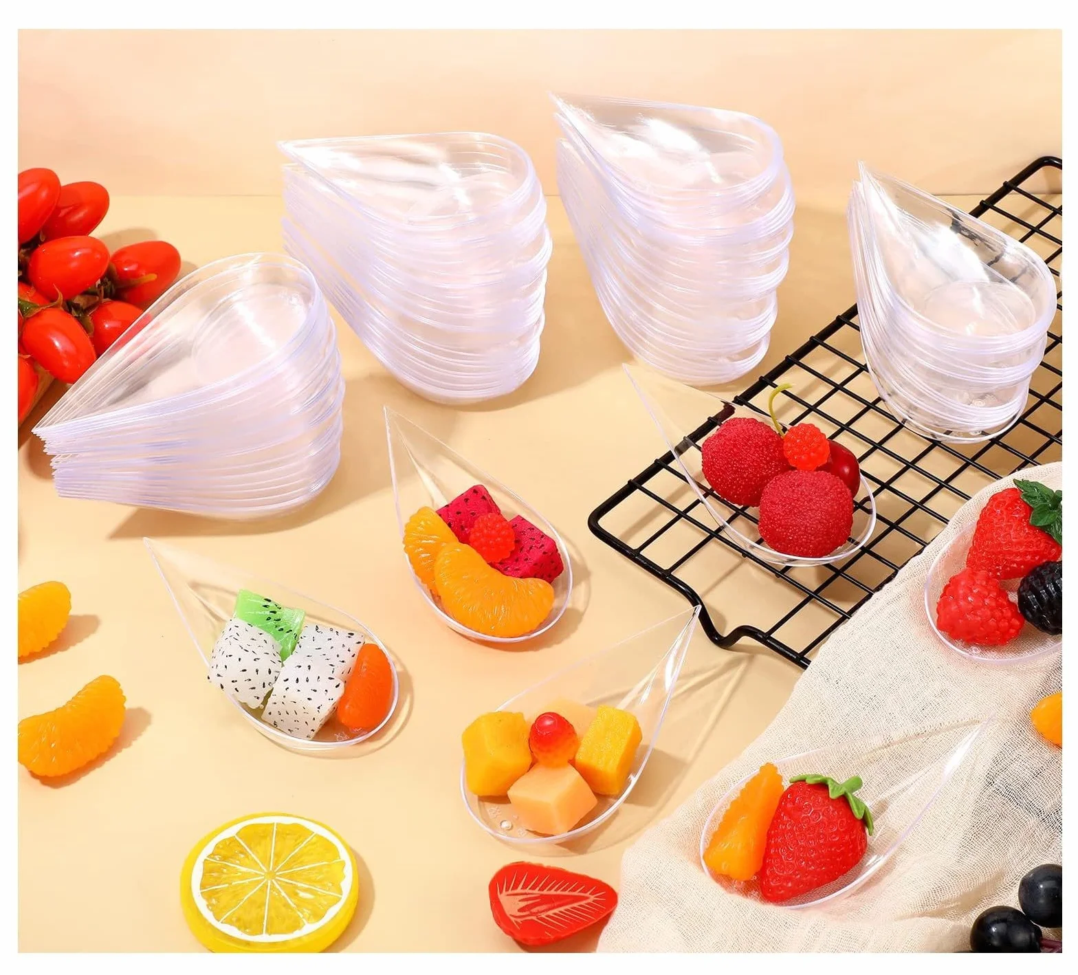 PIQIUQIU 100 sztuk przezroczystych miseczek deserowych z plastiku (10x5 cm) – kroplowe talerzyki do serwowania na przekąski, parfe i degustację, wielokrotnego użytku, do gastronomii, imprez i