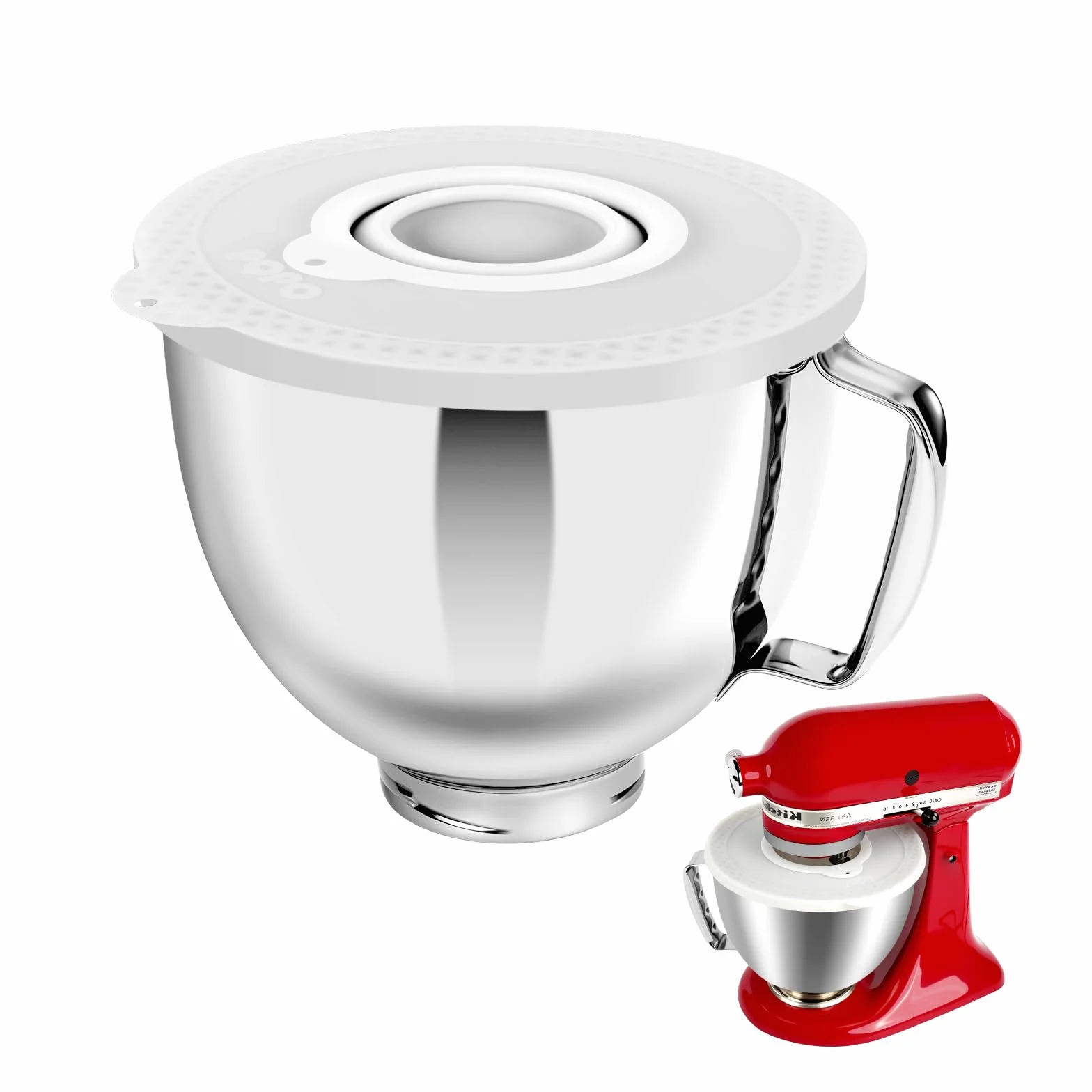 Zestaw misek blendera ze stali nierdzewnej 5 czwartych kompatybilny z mikserami stojącymi z głowicą uchylną Kitchen Aid 4,5 do 5 czwartych (5-czwarta miska+biała pokrywa)
