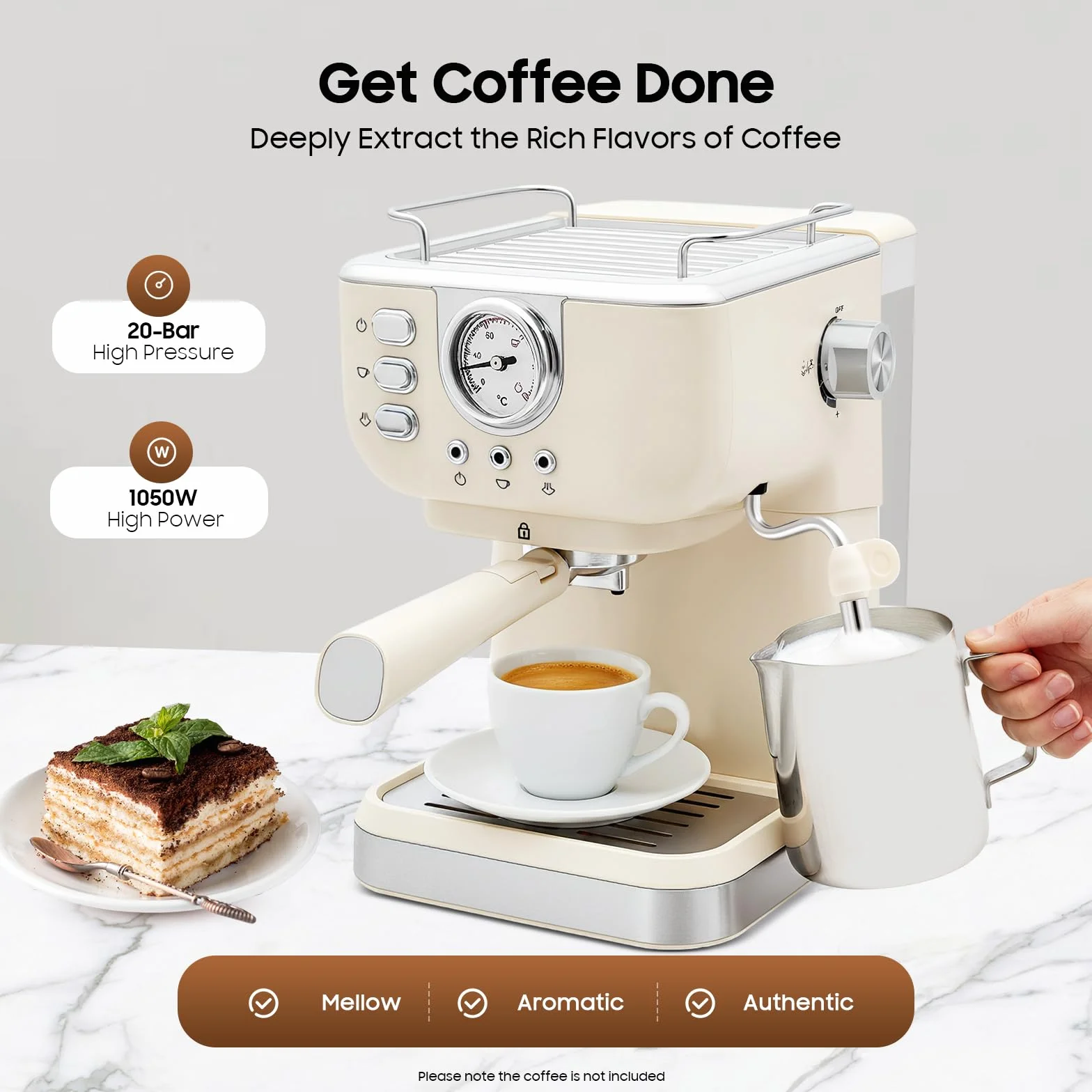 Ekspres do espresso, 20 bar, ze stali nierdzewnej, profesjonalny ekspres do kawy ze spieniaczem do mleka, zbiornik na wodę 1,5 l, podwójny uchwyt filtra wylotowego i 1 filtr do espresso
