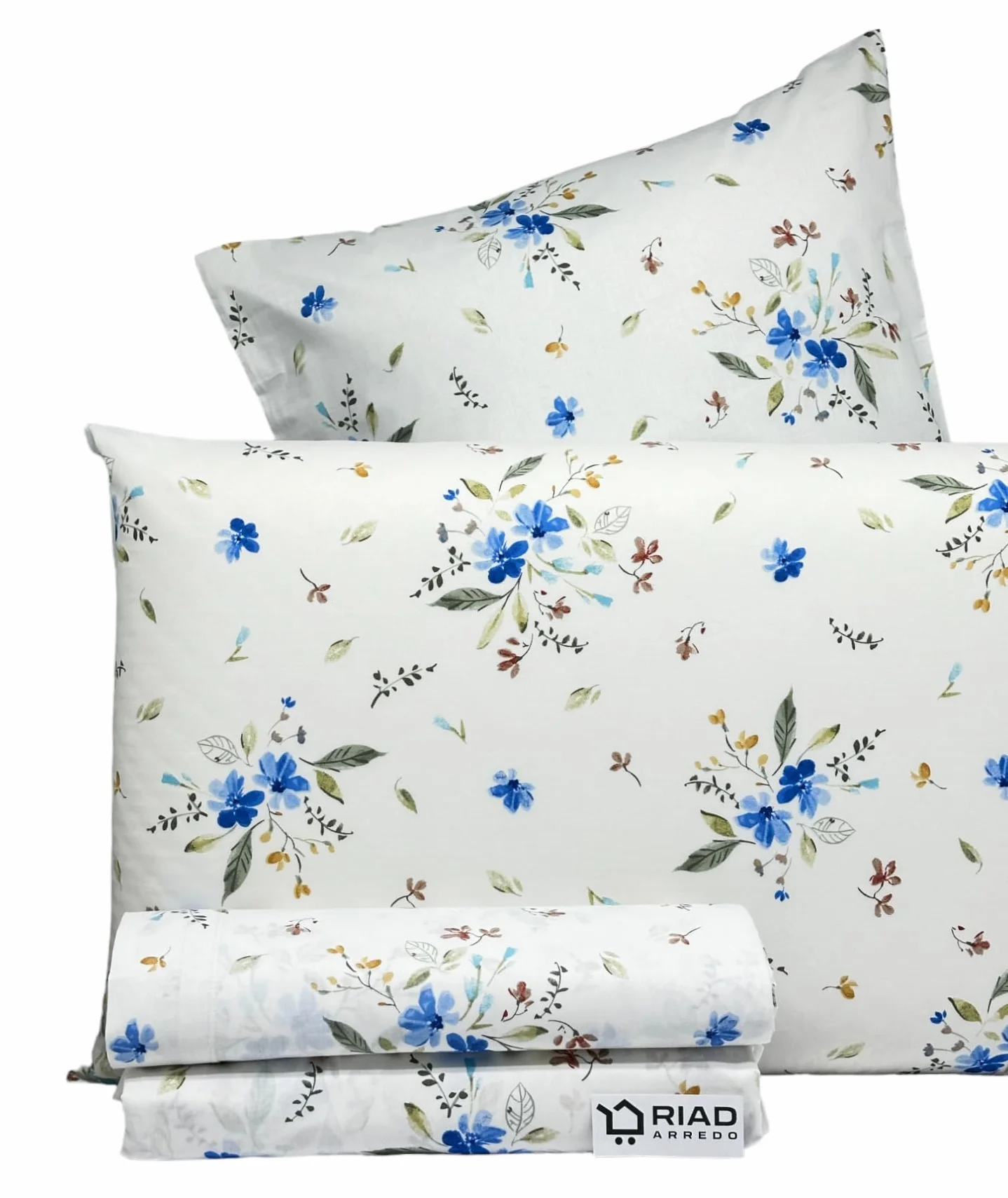 Riad Arredo Komplet pościeli Percalle 100% bawełna dwuosobowy - komplet pościeli z delikatnego perkalu (niebieski Wenecja)