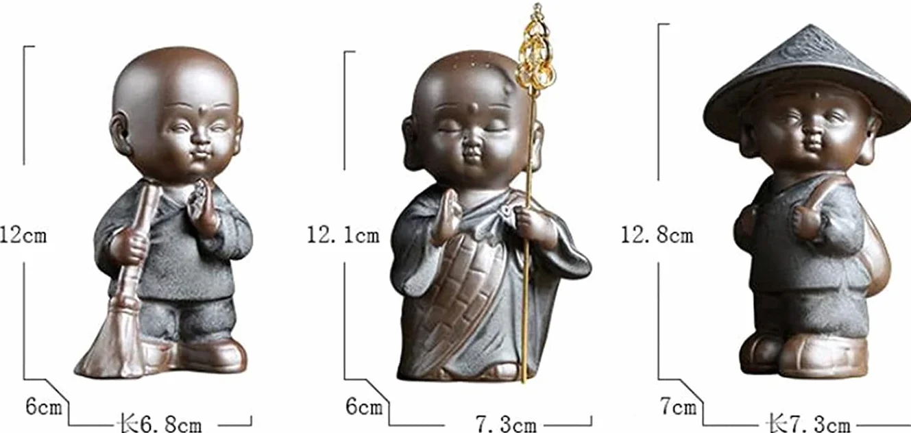 FURLOU Rzeźba dekoracja czarny złoty piasek fioletowy piasek mały mnich mnich chodzik herbata zwierzęta ozdoby butik herbata zabawa ceremonia akcesoria początkujący mnisi