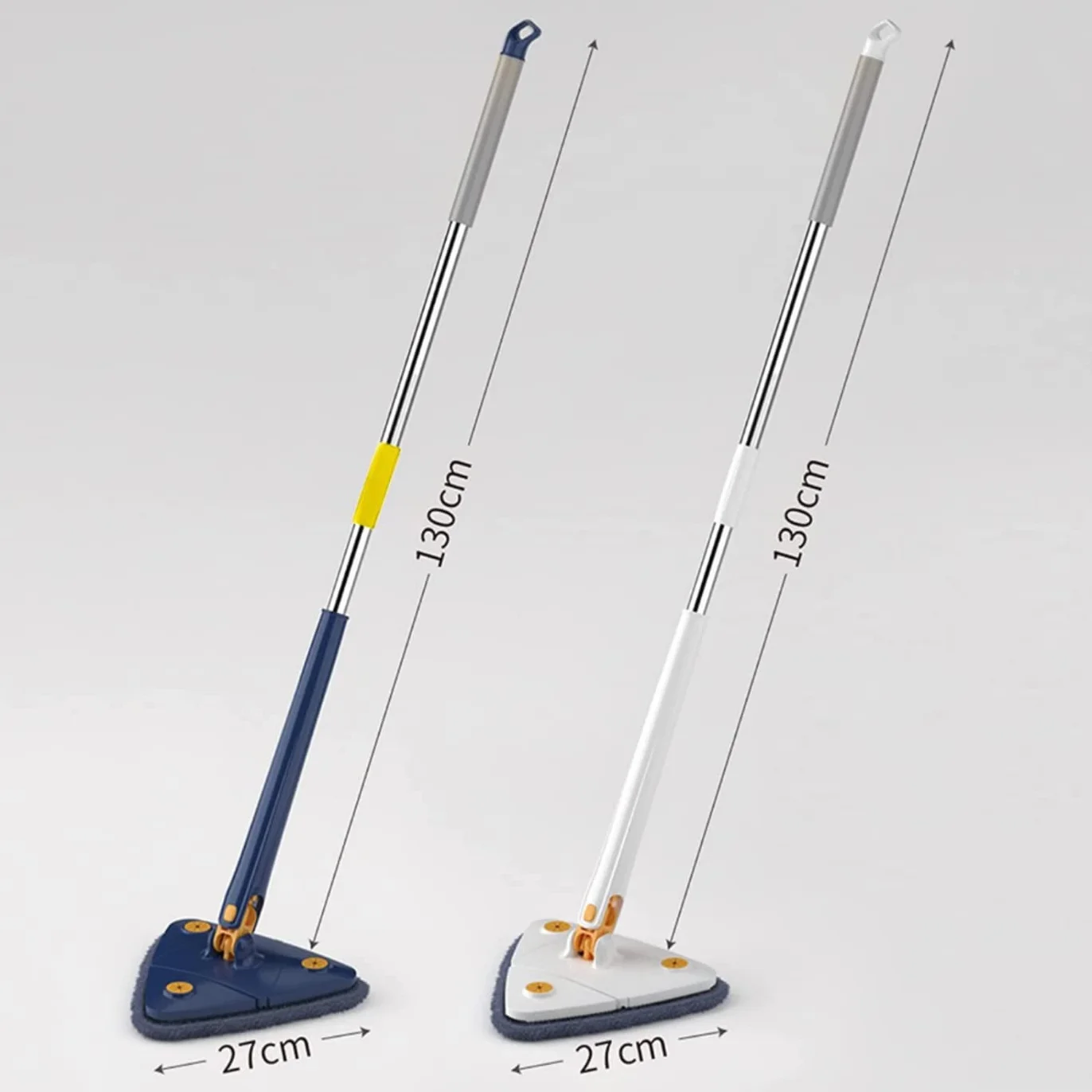 Earnmore Trójkątny mop czyszczący o 360 stopni, trójkątny mop teleskopowy, obrotowy, regulowany, wielofunkcyjny, automatyczny mop do wyciskania (niebieski + 6 padów)