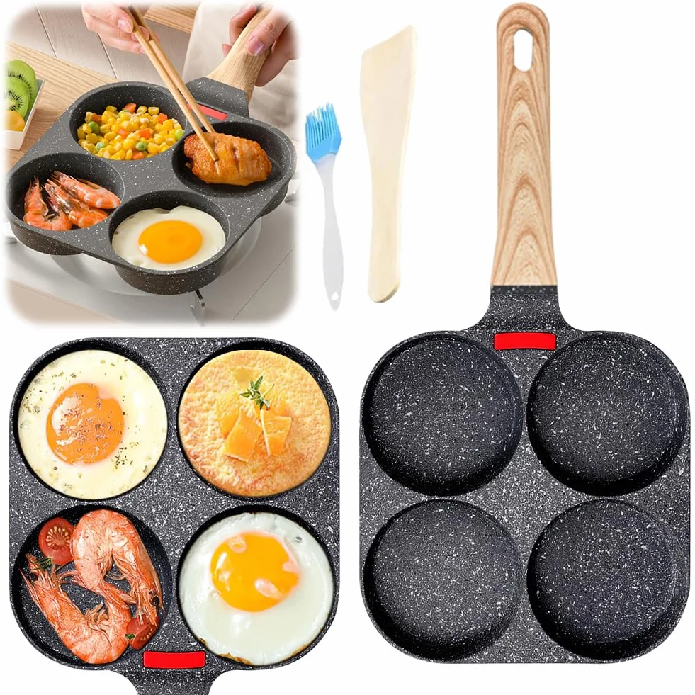 CEWROM Patelnia do naleśników, patelnia Pankache Aluminiowa patelnia do naleśników, nieprzywierająca patelnia do omletu z 4 foremkami, do smażonych jajek do hamburgerów, stków, jajek smażonych
