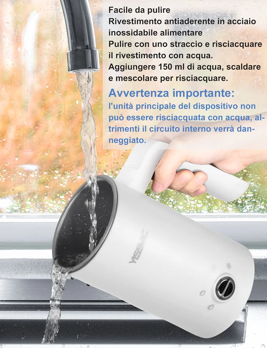 Yissvic 4-w-1 Elektryczny spieniacz do mleka 600W 300ml Stal nierdzewna spieniacz do mleka z nieprzywierającą powłoką do kawy, mleka, cappuccino, biały