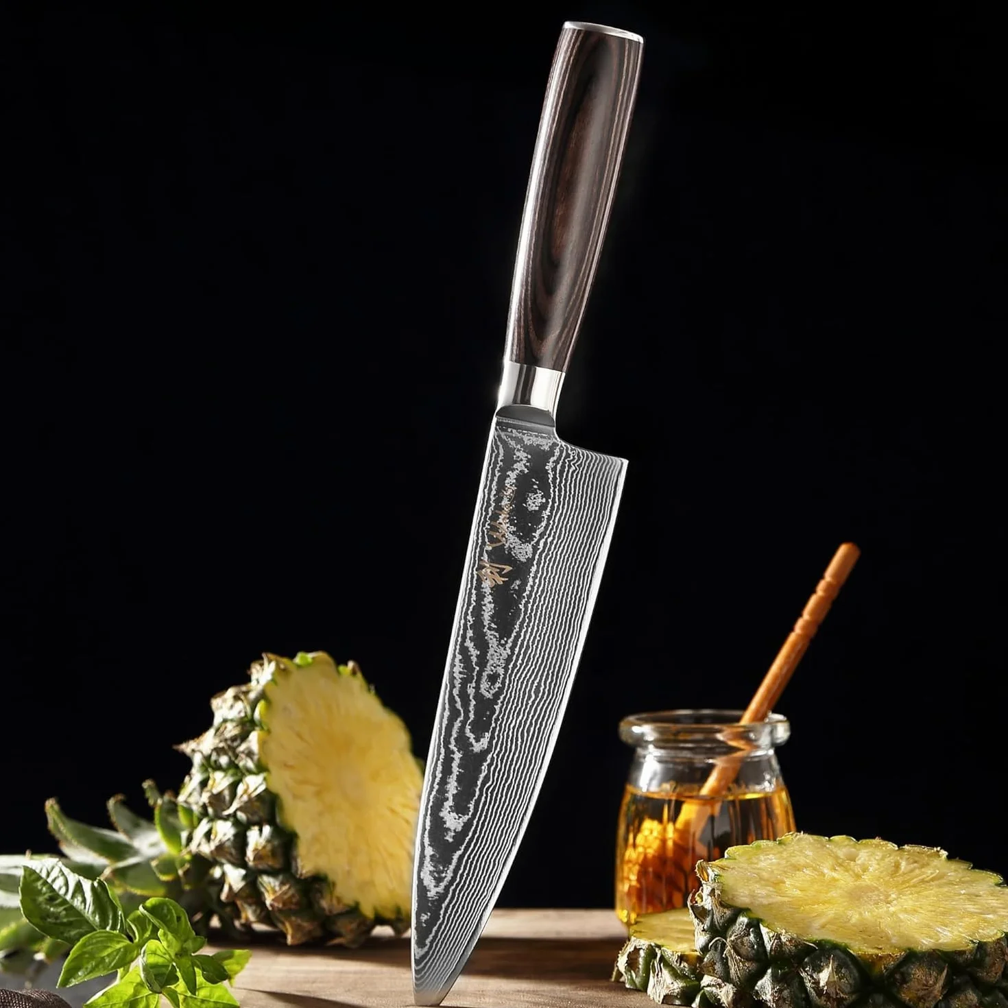 Wakoli EDIB Essentials Santoku 2-częściowy zestaw noży kuchennych 30 i 24 cm ze stali damasceńskiej z 67 warstw stali damasceńskiej z uchwytem z drewna Pakka, nóż do warzyw w zestawie pudełko na