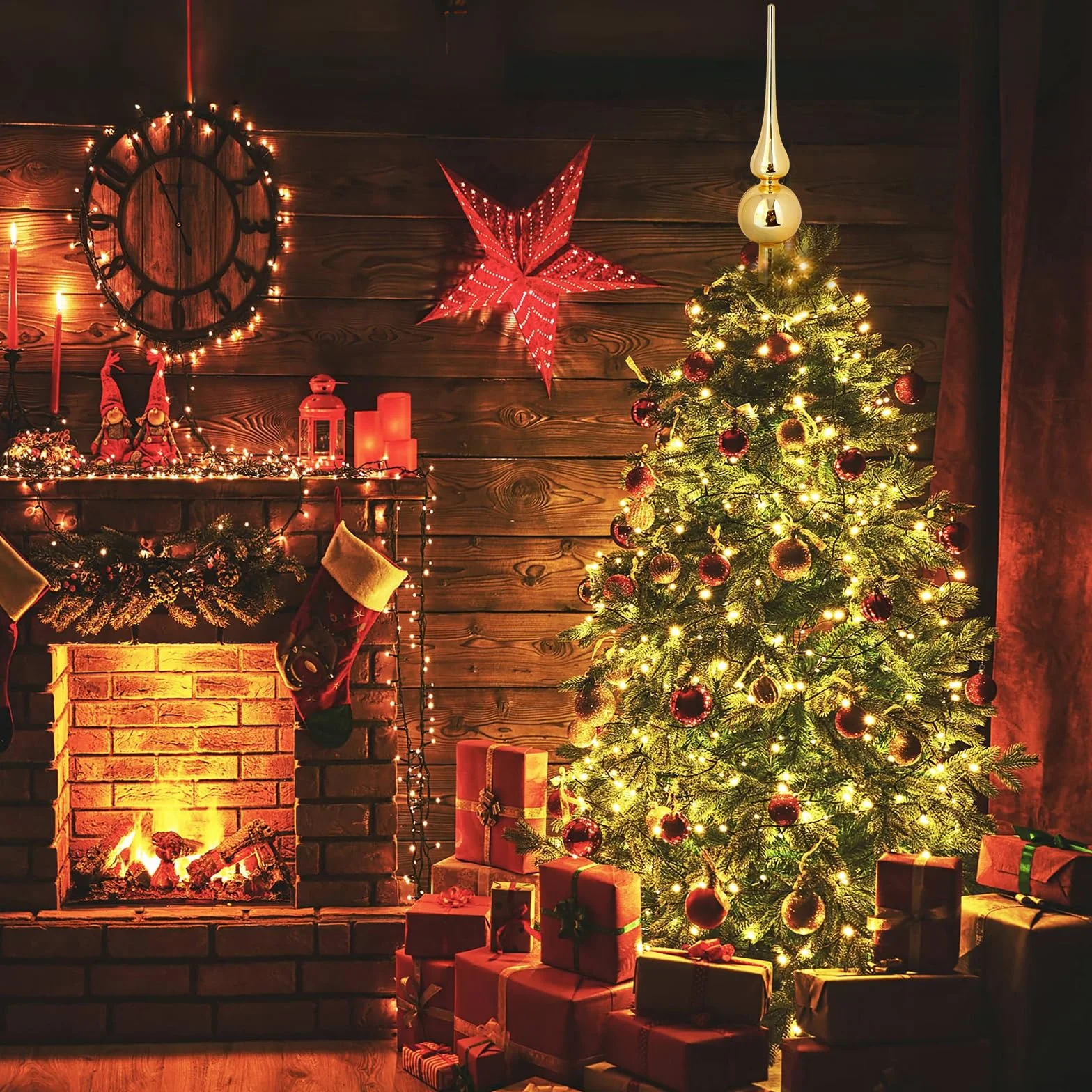 Szpic na choinkę ze szkła, matowy szpic na choinkę, złoty 26 cm, ozdoba choinkowa szpic, czubek choinki na Boże Narodzenie, szpic na choinkę złoty Christmas Tree Topper (Złoty błyszczący)