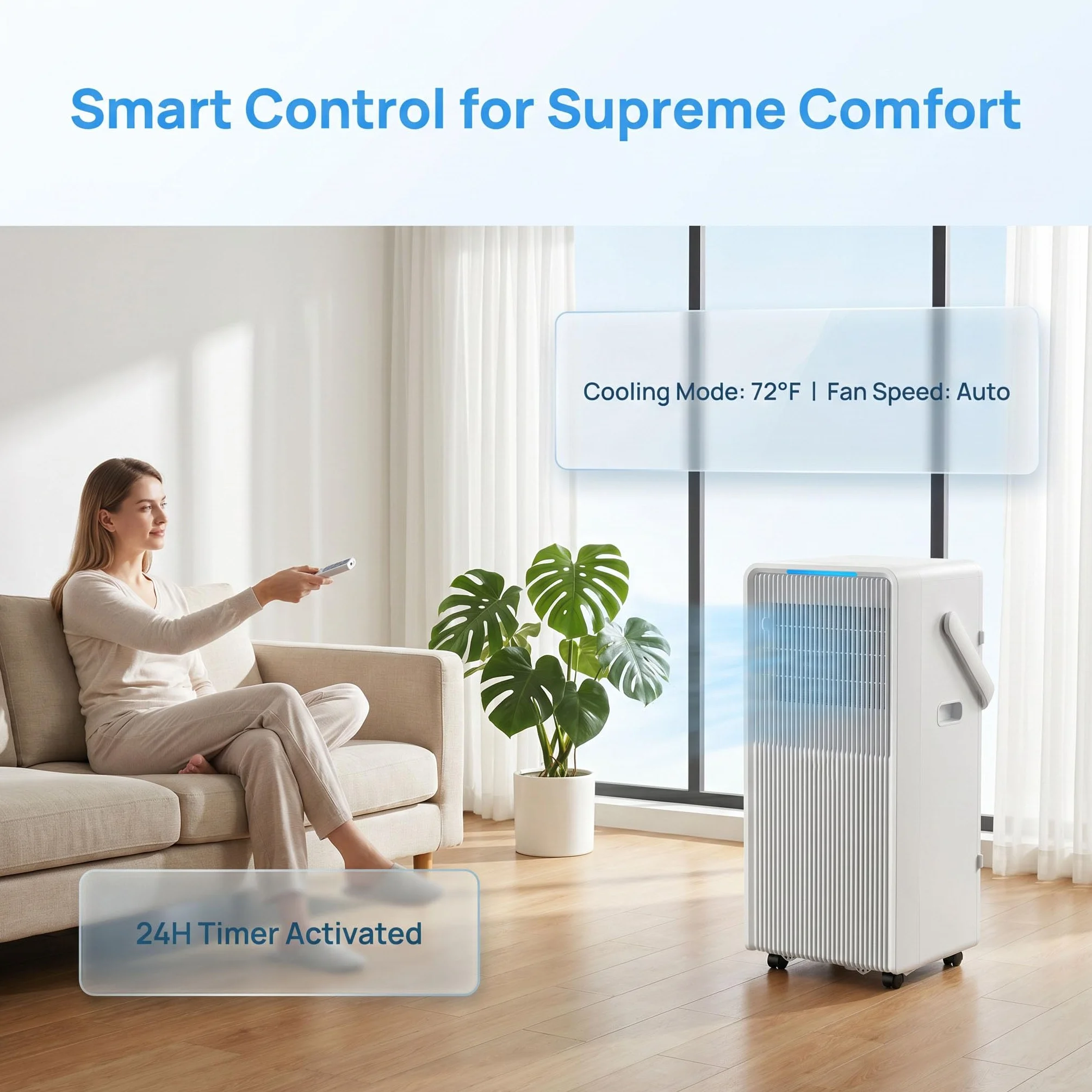 Przenośny wentylator Cools 350 Sq Ft Osuszacz wentylatora Remote 24H Timer Window Kit Sypialnia Biuro Ciche wydajne oszczędzanie energii