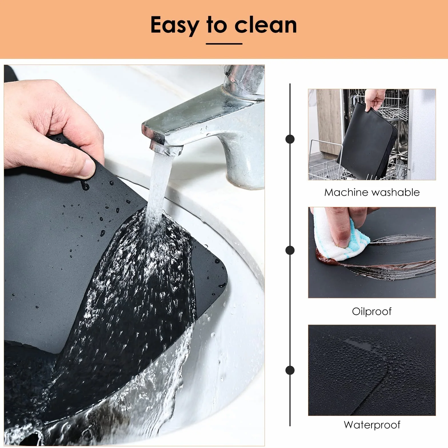 KitchenRaku Bardzo Duża Silikonowa Mata Do Ochrony Blatu Kuchennego, Nieprzywierająca, Odporna Na Wysokie Temperatury, Antypoślizgowa, Rzemieślnicza, Stołowa (Czarna, 60 x 40 cm)