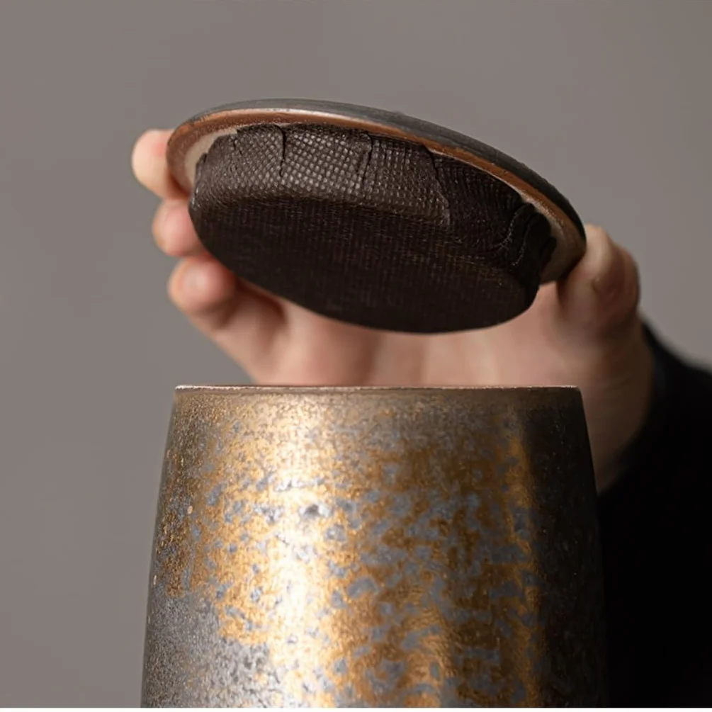XYNSNDB Słoik cukru Chiński retro pozłacany żelazny kapelusz Bambusowy kapelusz Puszka na herbatę Ceramiczne przechowywanie herbaty o dużej pojemności Puszka na herbatę Zamknięta puszka do użytku
