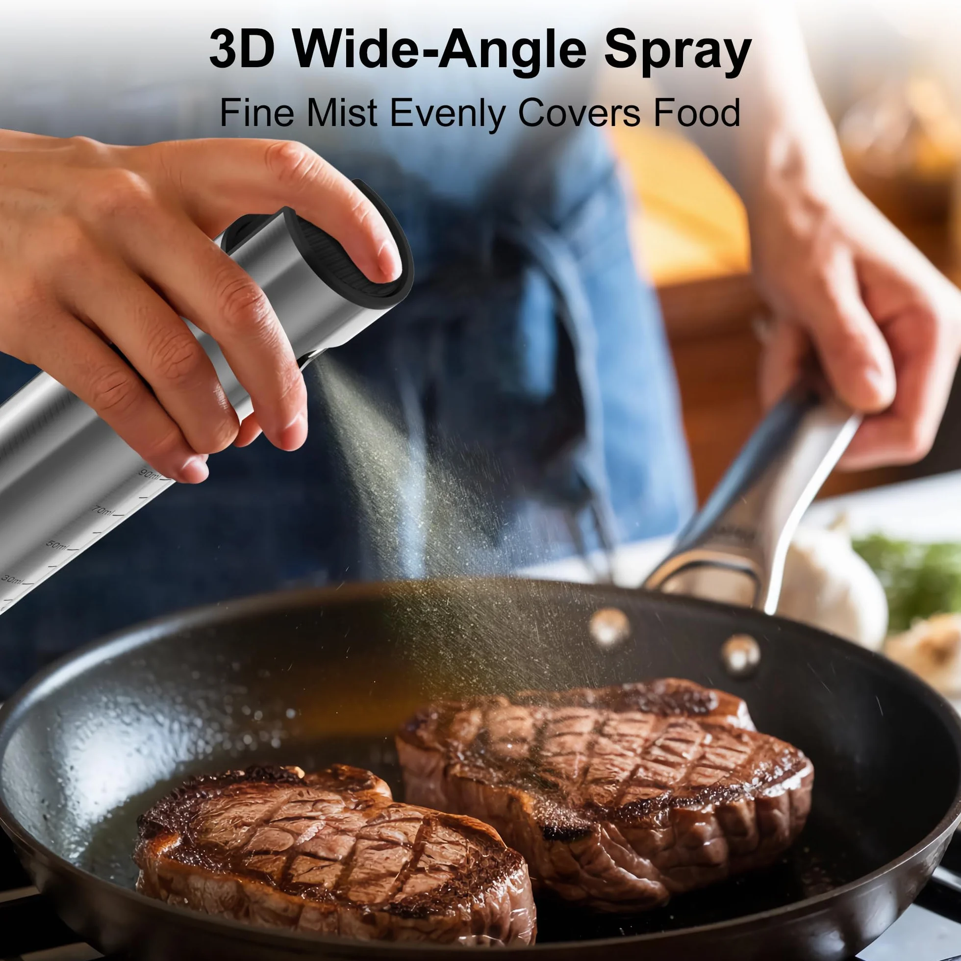 KitchenBoss Rozpylacz Oleju do Smażenia Oliwy z Oliwek: 100ml Stalowy Rozpylacz do Frytkownicy Powietrznej, Sałatek, BBQ
