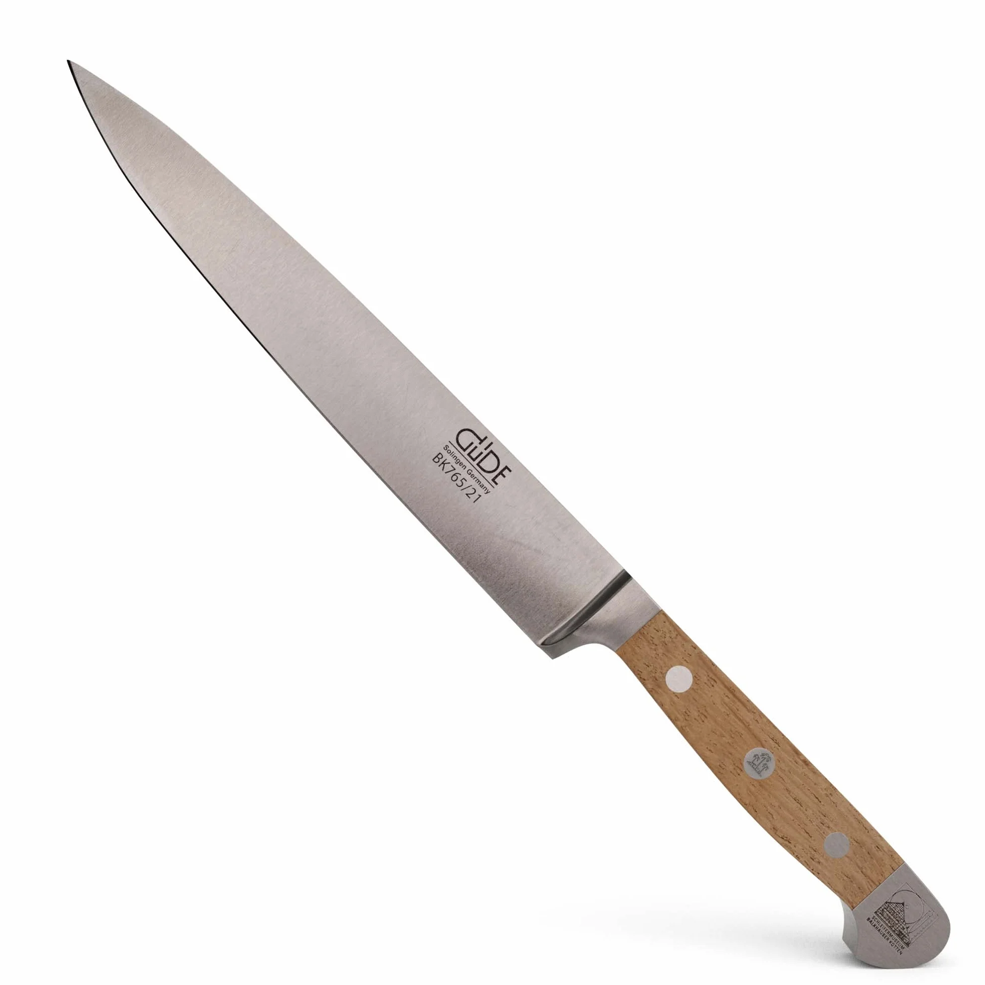 GÜDE Solingen - Nóż do szynki, kuty, 21 cm, dąb Balkhauser Kotten, ALPHA-BALK - Nóż do wędlin, podwójny trzpień, Ręcznie robiony w Niemczech