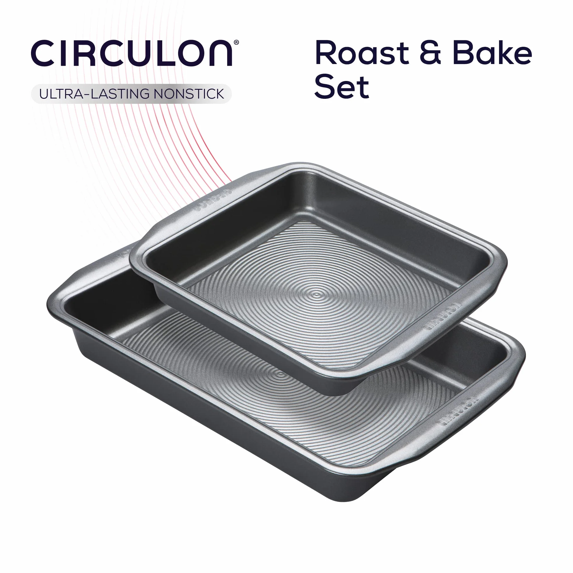 Circulon Momentum Deep Baking Tace zestaw 2 – nieprzywierające formy do pieczenia, trwałe, nadają się do mycia w zmywarce, 39 x 25,5 cm i 25,5 cm, kwadratowe, szare
