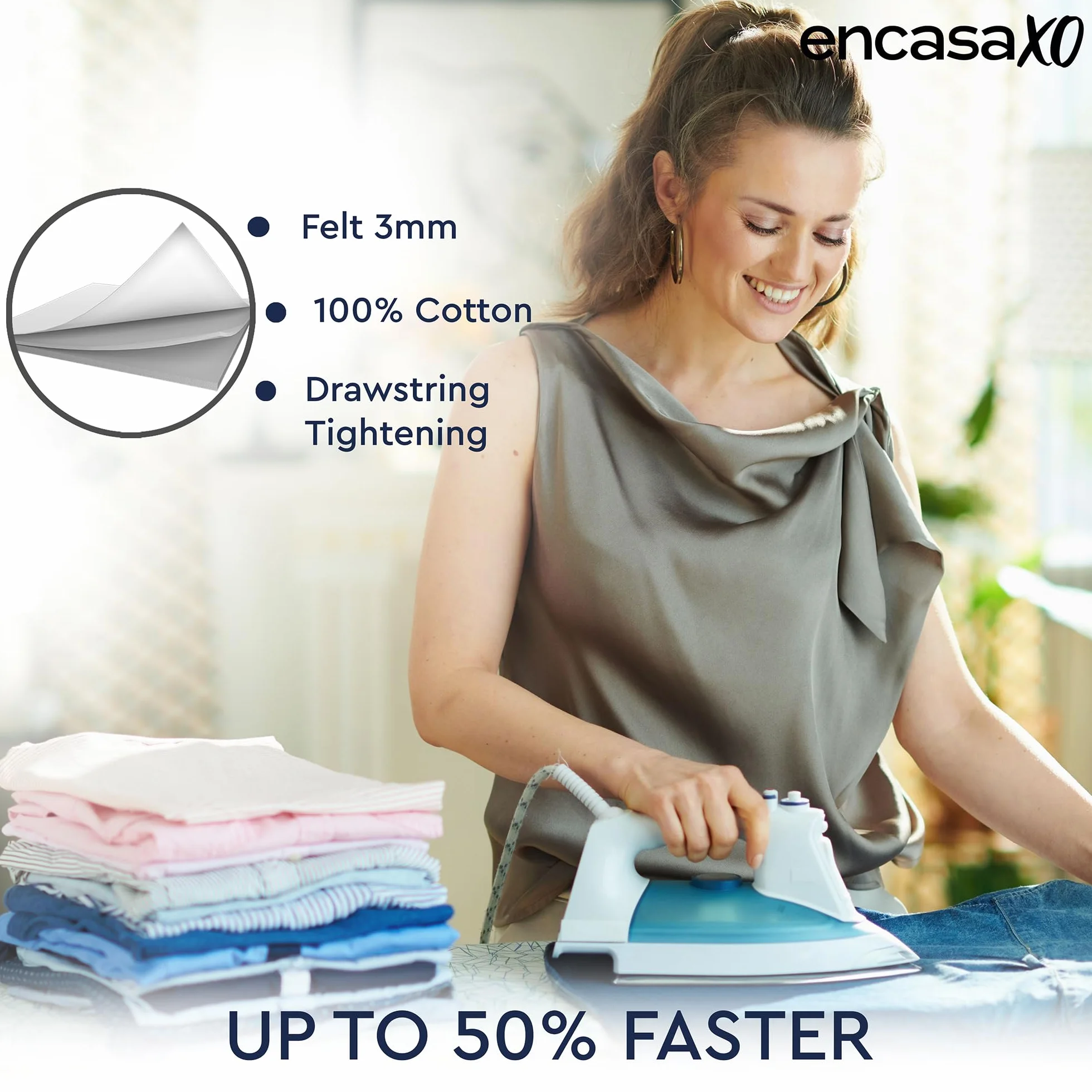 Encasa Homes Zapasowy pokrowiec na deskę do prasowania 135 x 45 cm, z wyściółką filcową 3 mm, odbijający ciepło