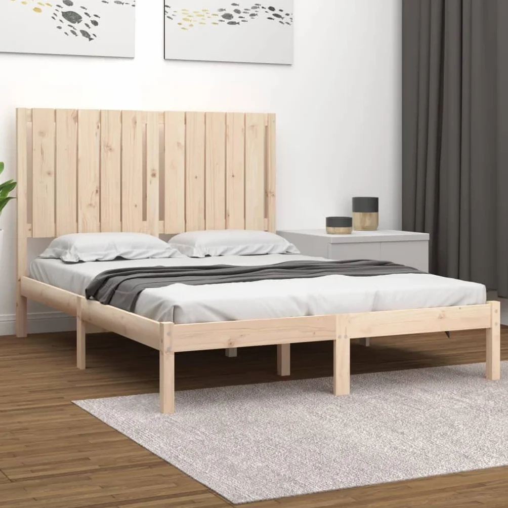 Lite drewno sosnowe z zagłówkiem klasyczny 120x200 cm Brąz | Rama łóżka 120x200 cm lite drewno sosnowe bez materaca z zagłówkiem do sypialni