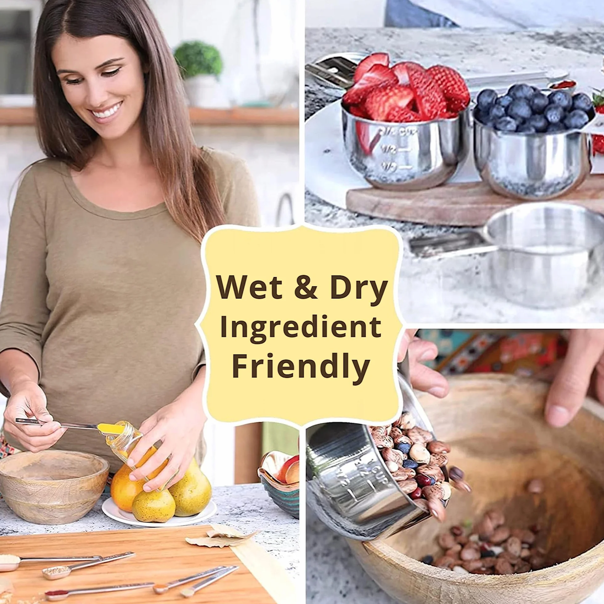 Simply Gourmet Zestaw 7 miarek, wytrzymałe, ze stali nierdzewnej do pieczenia i gotowania, nadają się do mycia w zmywarce, akcesoria kuchenne