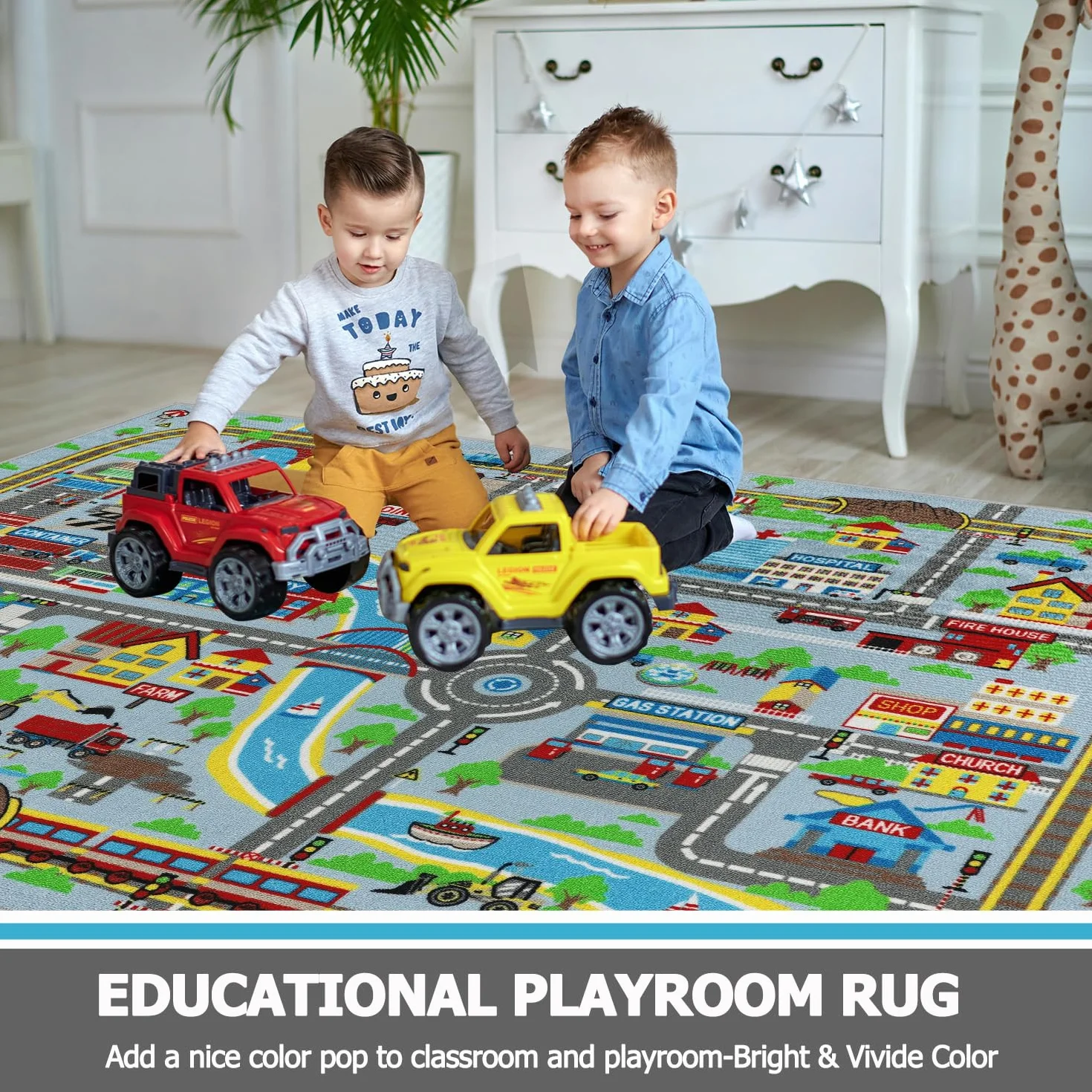 Capslpad Antypoślizgowa mata do zabawy dla dzieci, 150 x 200 cm, z mapą miasta, plac zabaw, nadaje się do prania, mata do zabawy, z krótkim włosiem, do nauki, do pokoju dziecięcego, pokoju zabaw