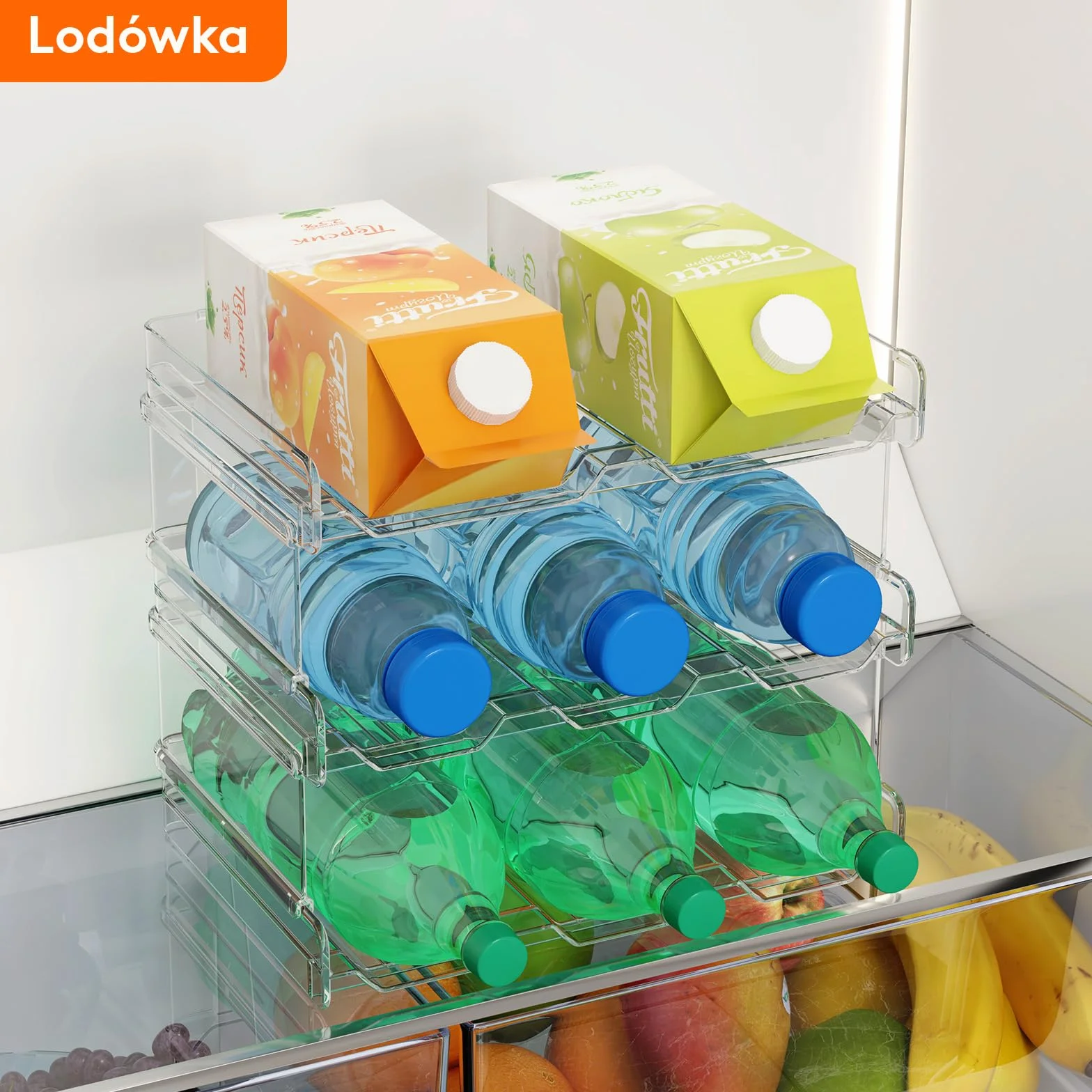 Lifewit Organizer na butelki z wodą do układania w stosy do szafki, zamrażarki, spiżarni, plastikowy, bardzo duży uchwyt na butelkę Stojak na wino na blat kuchenny, szafkę, miejsce na 8 butelek