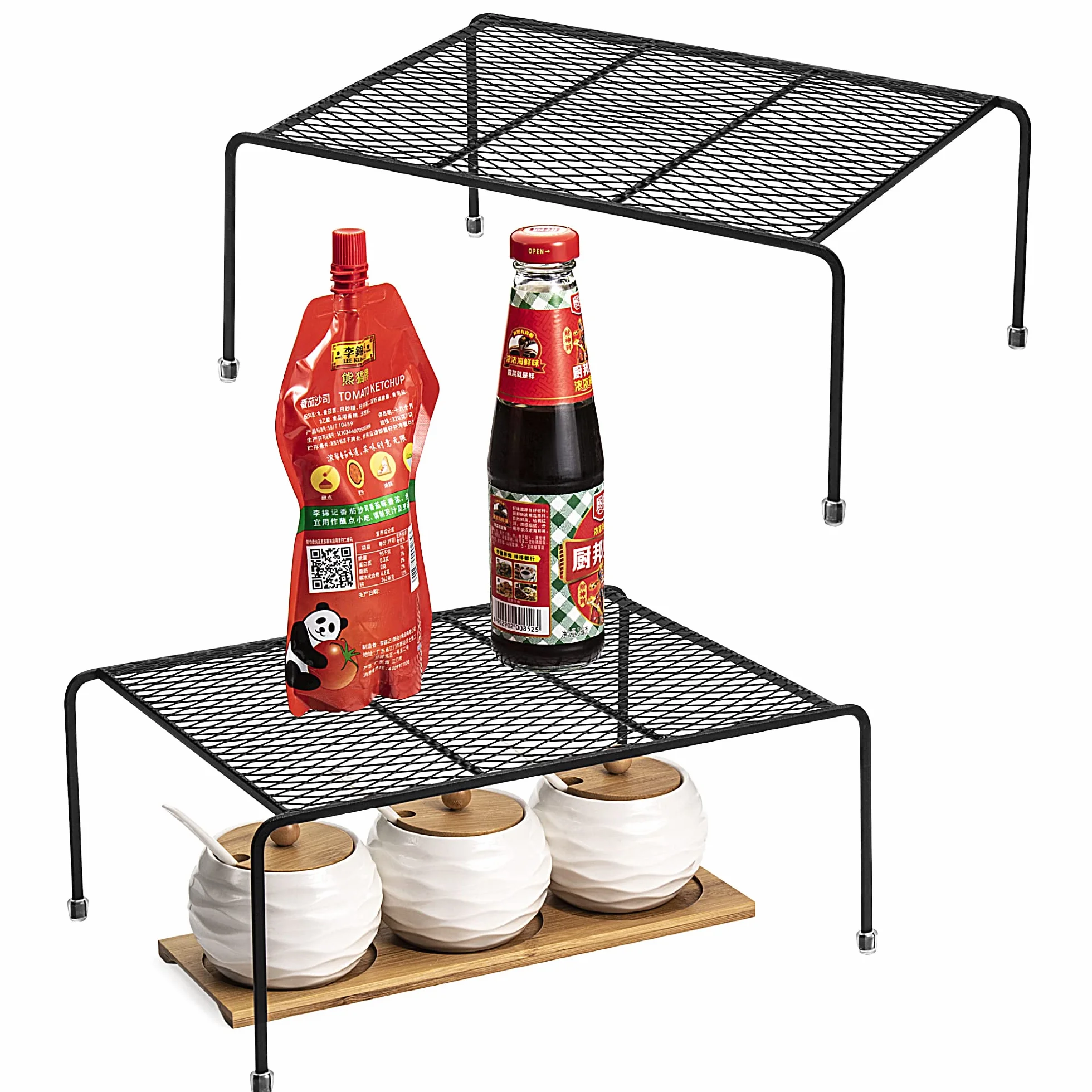 Lonian Organizer do szafek [2 sztuki], półka do przechowywania w domu i kuchni, regał druciany do szafek kuchennych, blatów, spiżarni, żywności i przyborów (czarny)