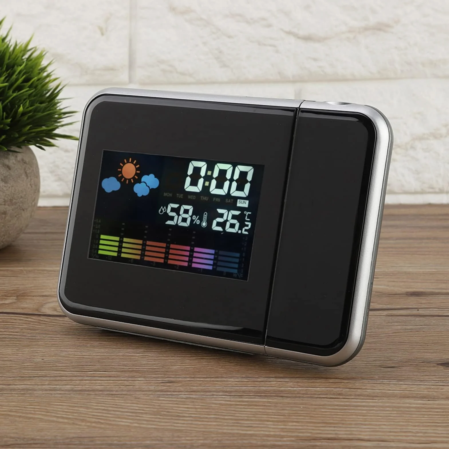 Projektor Pogody LED z Budzikiem Projekcja na Budziku Sufitowym Ładowarka USB Cyfrowy Budzik z projekcją Praktyczny Wewnątrz na Zewnątrz do Domu do Sypialni (czarny) (BLACK)