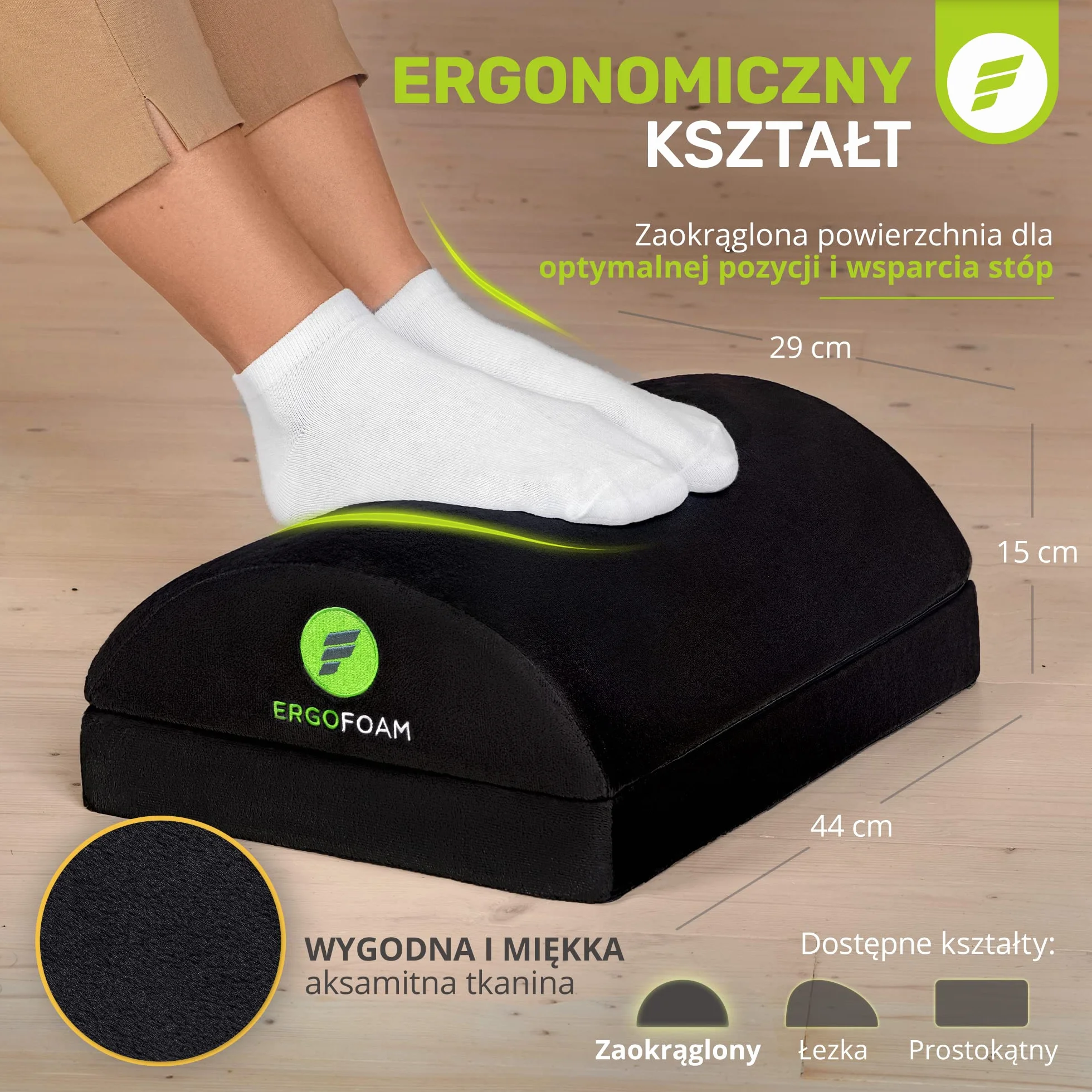 ErgoFoam Regulowany podnóżek pod biurkiem dla dodanej wysokości - duży wysokiej jakości aksamitny miękki piankowy podnóżek na biurko - najwygodniejszy podnóżek na biurku na świecie dla pleców, lędźwiu, bólu kolan (czarny)