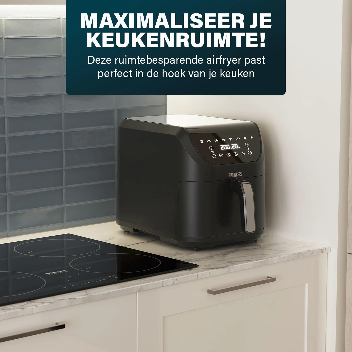 Princess SlimFry bezolejowa frytkownica, oszczędzająca miejsce, bez BPA, 8 l, 8 programów, regulowana temperatura i timer, 2000 W, 182256