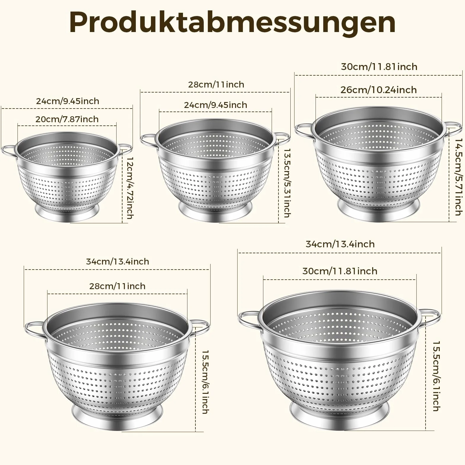Sitko kuchenne ze stali nierdzewnej, 20/24/26 cm, metalowe sitko kuchenne z uchwytem – sitko o drobnych oczkach do mycia makaronu, warzyw, owoców i ryżu (5)