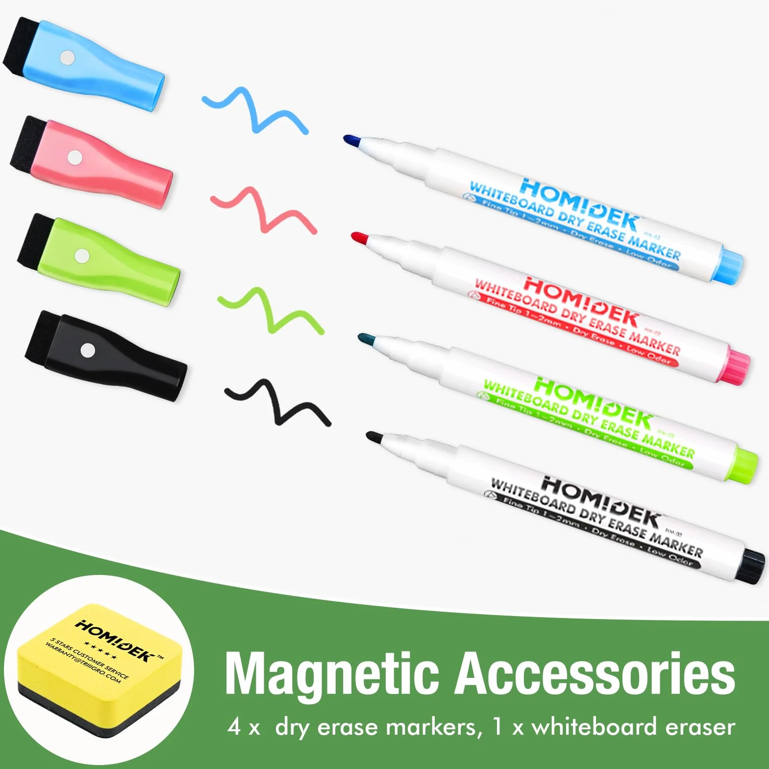 Tablica magnetyczna na lodówkę suchościeralna: HOMiDEK mała magnetyczna biała tablica do lodówki z czystym magnesem do zmywarki, 4 x markery, 1 x gumka do ścierania - 43 cm x 28 cm