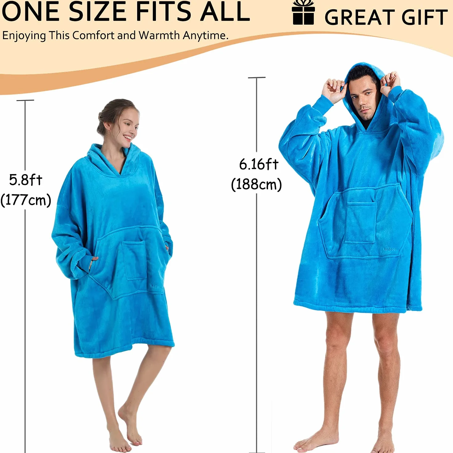 REDESS Blanket Hoodie Sweatshirt, Wearable Blanket Oversized Sherpa with sleeves and giant pocket, cozy hoodie for adults kids